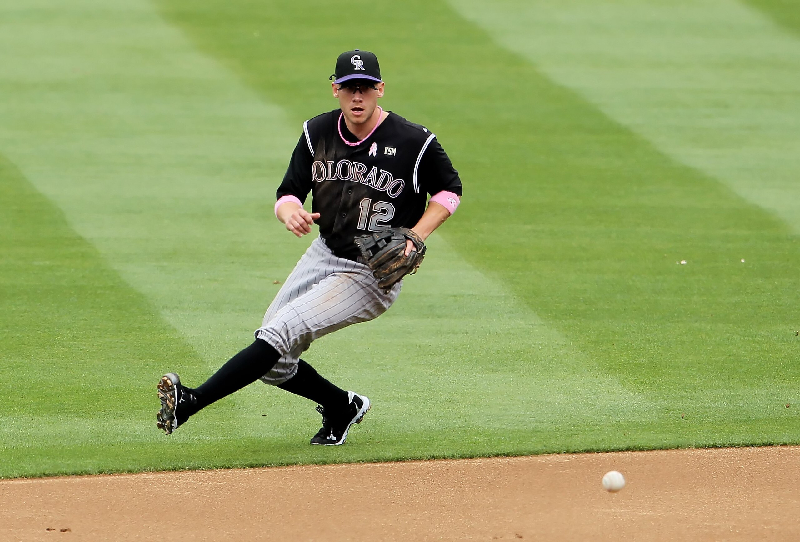 LOS ANGELES, CA - MAY 09:  Clint Barmes #12 of the Colorado Rockies plays against the Los Angeles Dodgers at Dodger Stadium on May 9, 2010 in Los Angeles, California.  (Photo by Jeff Gross/Getty Images)