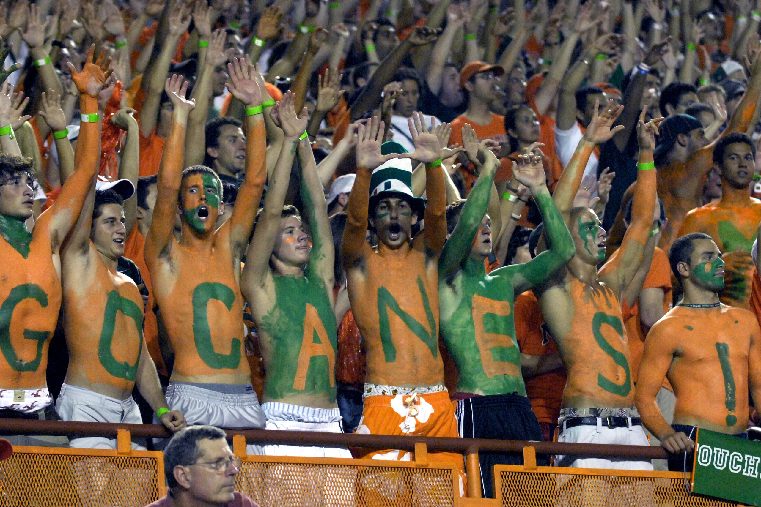 MIAMI, FL - SEPTEMBER 20:  University of Miami Hurricanes fans celebrate a touchdown against Texas A&M Aggies at the Orange Bowl on September 20, 2007 in Miami, Florida.  Miami won 31-17.  (Photo by Al Messerschmidt/Getty Images) *** Local Caption ***