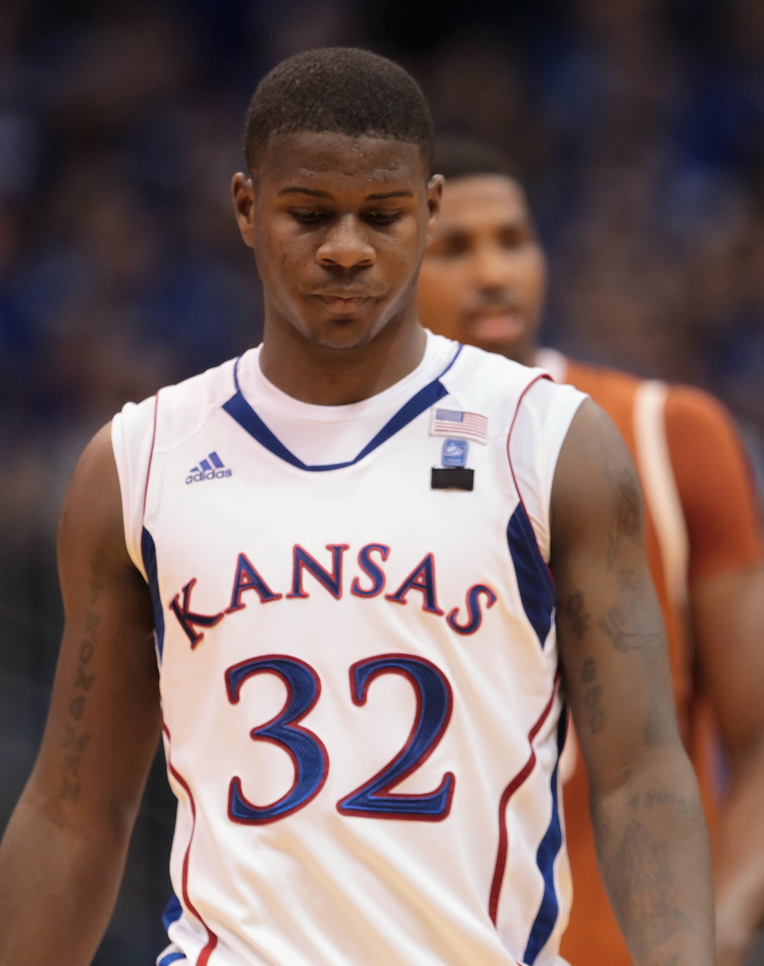 LAWRENCE, KS - JANUARY 22: Josh Selby #32 of the Kansas Jayhawks walks off the court during a timeout during the game against the Texas Longhorns on January 22, 2011 at Allen Fieldhouse in Lawrence, Kansas. (Photo by Jamie Squire/Getty Images) LAWRENCE, KS - JANUARY 22: Josh Selby #32 of the Kansas Jayhawks walks off the court during a timeout during the game against the Texas Longhorns on January 22, 2011 at Allen Fieldhouse in Lawrence, Kansas. (Photo by Jamie Squire/Getty Images)