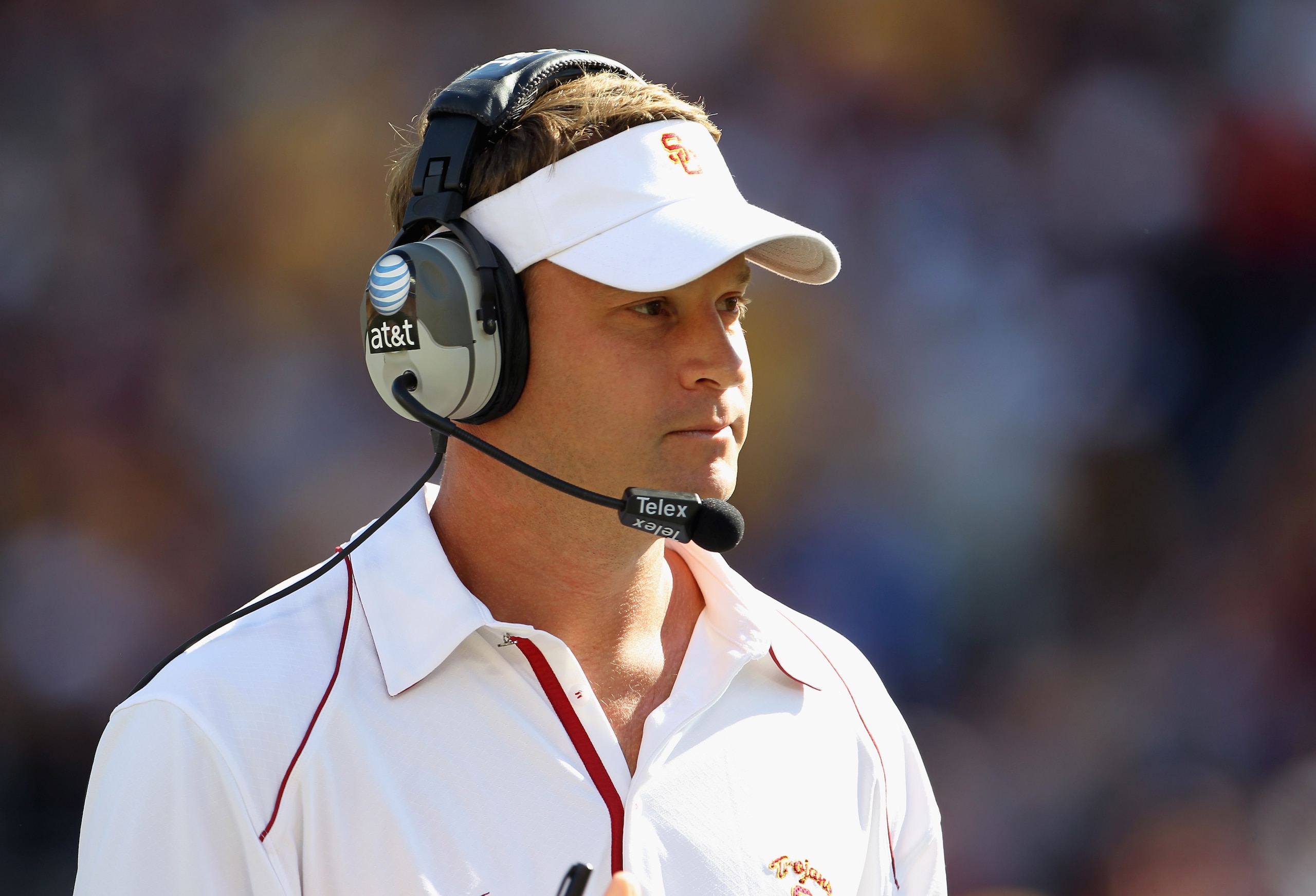 MINNEAPOLIS - SEPTEMBER 18: Head coach Lane Kiffin of the USC Trojans watches from the sidelines during the game against the Minnesota Golden Gophers on September 18, 2010 at TCF Bank Stadium in Minneapolis, Minnesota. (Photo by Jamie Squire/Getty Image MINNEAPOLIS - SEPTEMBER 18: Head coach Lane Kiffin of the USC Trojans watches from the sidelines during the game against the Minnesota Golden Gophers on September 18, 2010 at TCF Bank Stadium in Minneapolis, Minnesota. (Photo by Jamie Squire/Getty Image