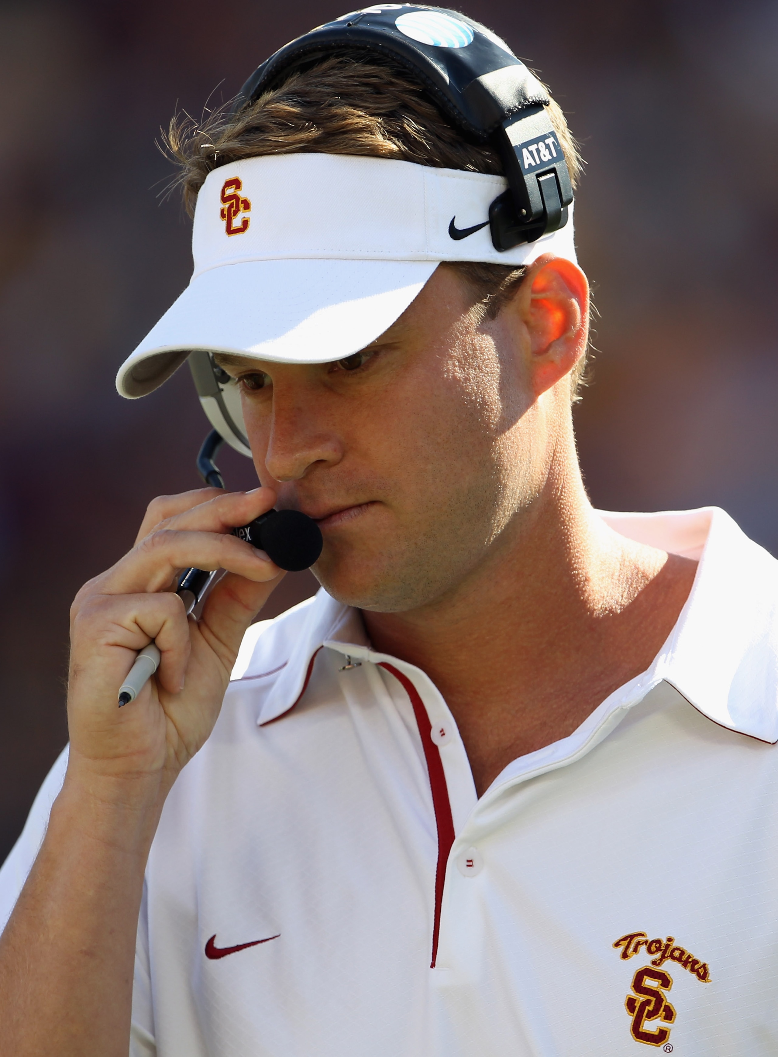 MINNEAPOLIS - SEPTEMBER 18: Head coach Lane Kiffin of the USC Trojans watches from the sidelines during the game against the Minnesota Golden Gophers on September 18, 2010 at TCF Bank Stadium in Minneapolis, Minnesota. (Photo by Jamie Squire/Getty Image MINNEAPOLIS - SEPTEMBER 18: Head coach Lane Kiffin of the USC Trojans watches from the sidelines during the game against the Minnesota Golden Gophers on September 18, 2010 at TCF Bank Stadium in Minneapolis, Minnesota. (Photo by Jamie Squire/Getty Image
