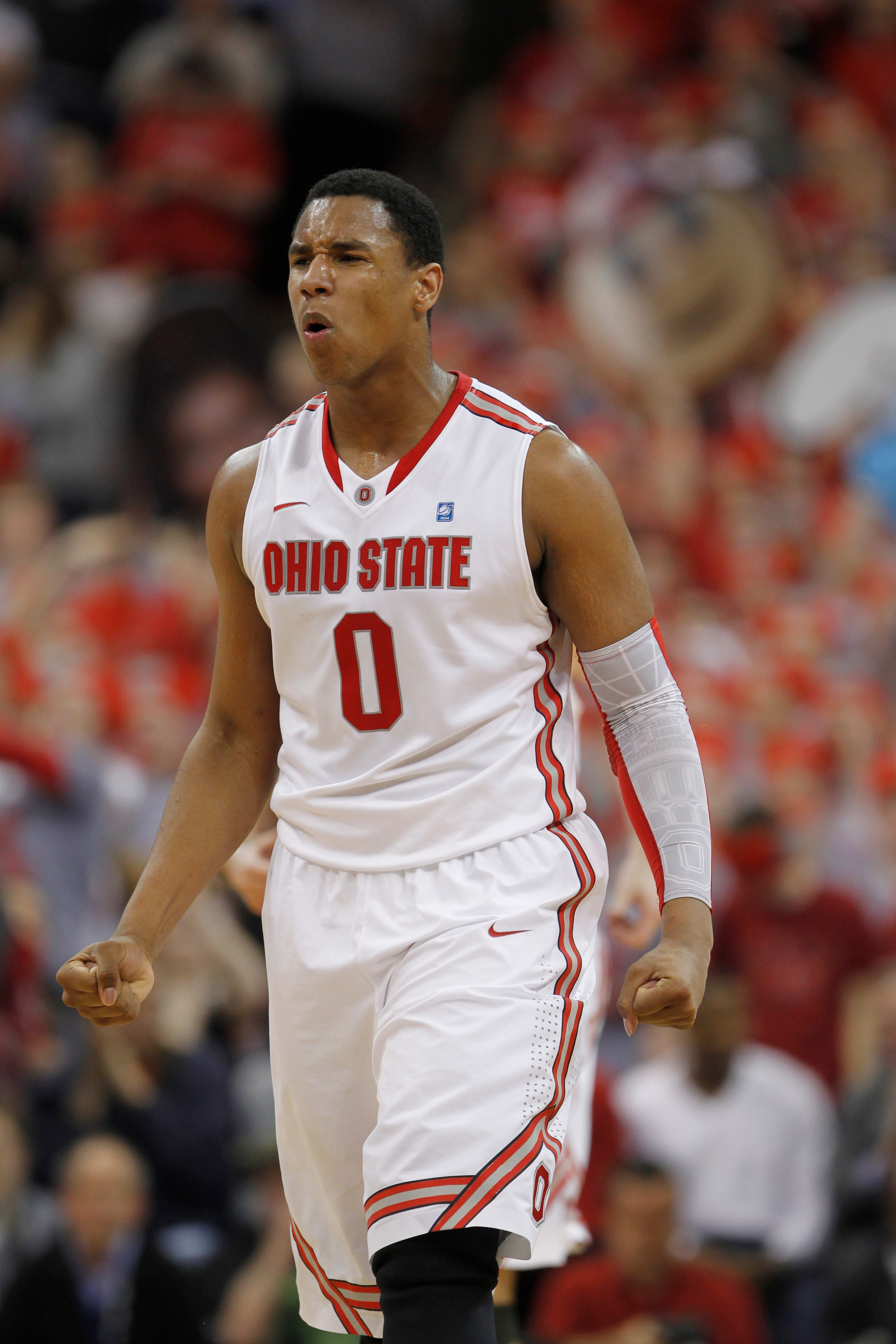 COLUMBUS, OH - FEBRUARY 15: Jared Sullinger #0 of the Ohio State Buckeyes reacts while playing the Michigan State Spartans on February 15, 2011 at Value City Arena in Columbus, Ohio. (Photo by Gregory Shamus/Getty Images) COLUMBUS, OH - FEBRUARY 15: Jared Sullinger #0 of the Ohio State Buckeyes reacts while playing the Michigan State Spartans on February 15, 2011 at Value City Arena in Columbus, Ohio. (Photo by Gregory Shamus/Getty Images)