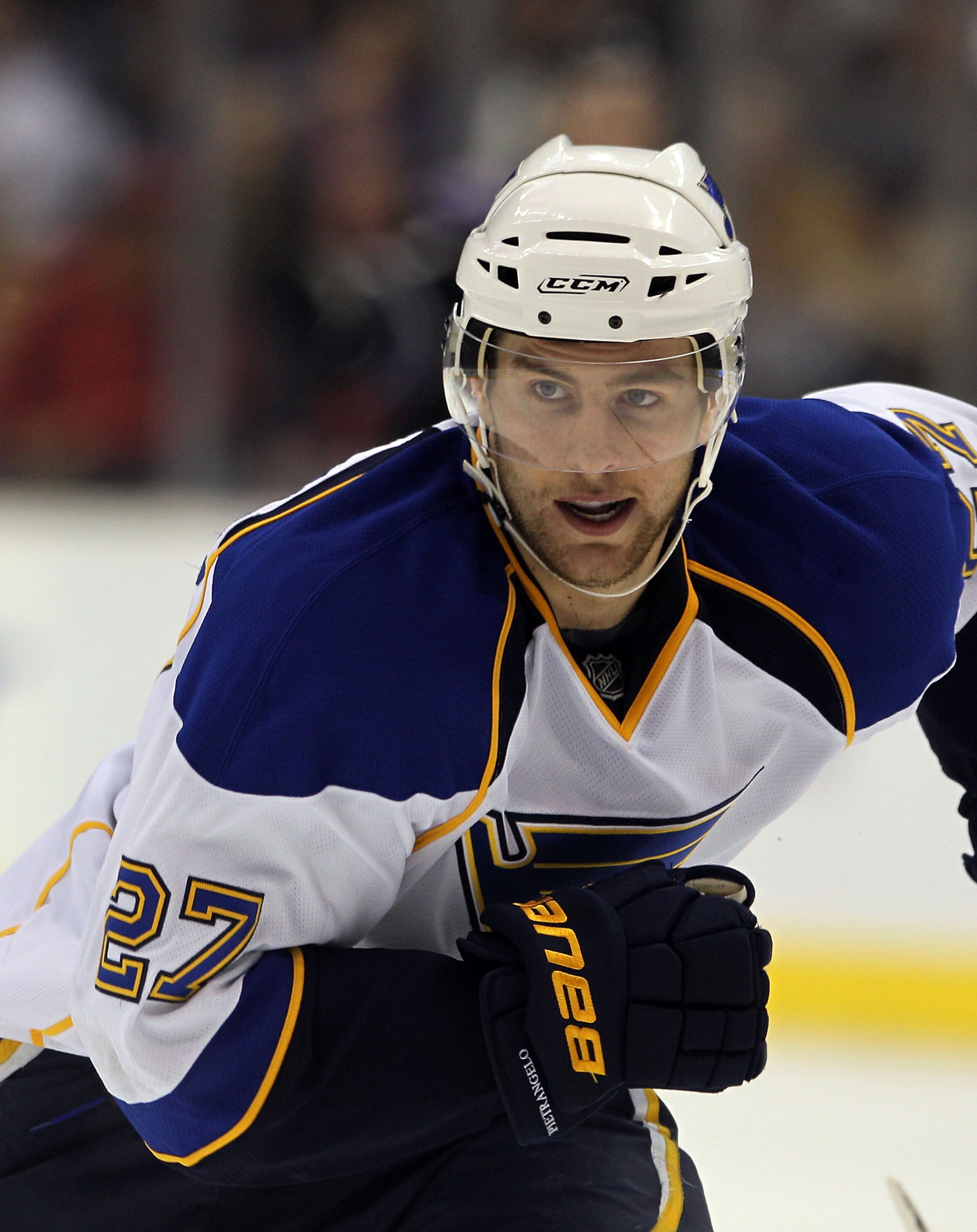 LOS ANGELES, CA - JANUARY 13:  Alex Pietrangelo #27 of the St. Louis Blues skates against the Los Angeles Kings at the Staples Center on January 13, 2011 in Los Angeles, California.  (Photo by Bruce Bennett/Getty Images)