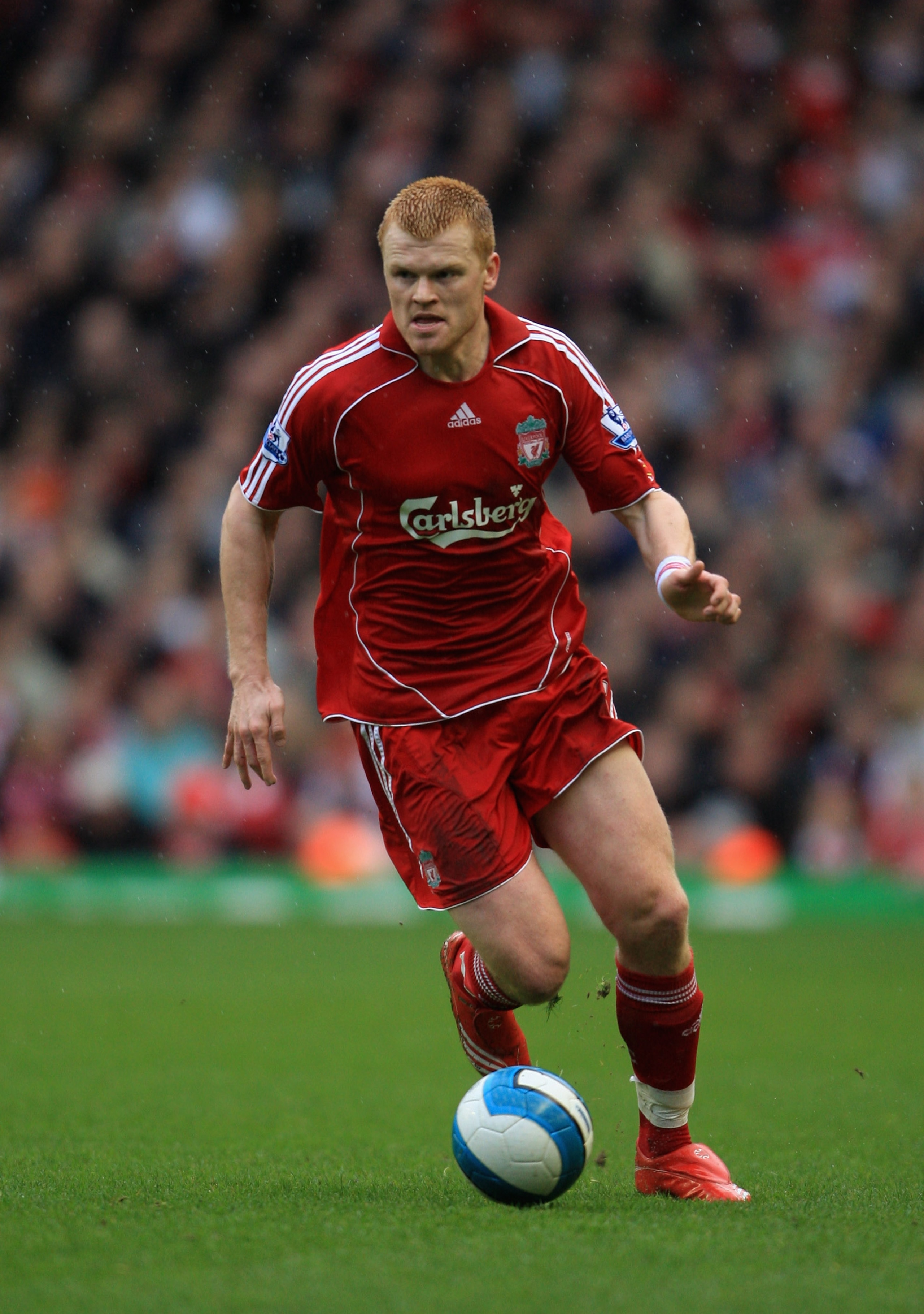 LIVERPOOL, UNITED KINGDOM - MARCH 08:  John Arne Riise of Liverpool in action during the Barclays Premier League match between Liverpool and Newcastle United at Anfield on March 8, 2008 in Liverpool, England.  (Photo by Jamie McDonald/Getty Images)