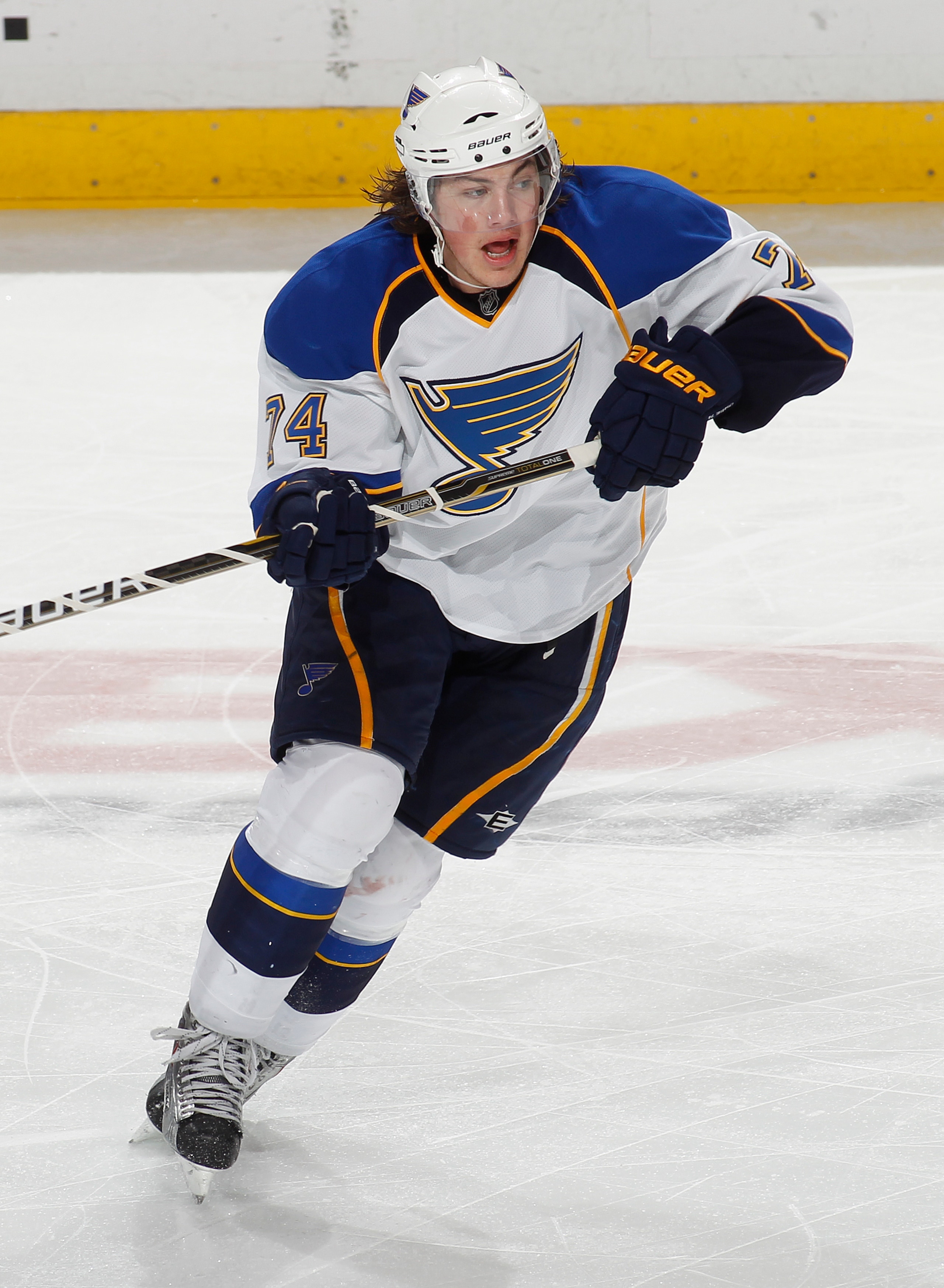 SUNRISE, FL - FEBRUARY 8: TJ Oshie #74 of the St. Louis Blues skates against the Florida Panthers on February 8, 2011 at the BankAtlantic Center in Sunrise, Florida. The Blues defeated the Panthers 2-1. (Photo by Joel Auerbach/Getty Images)