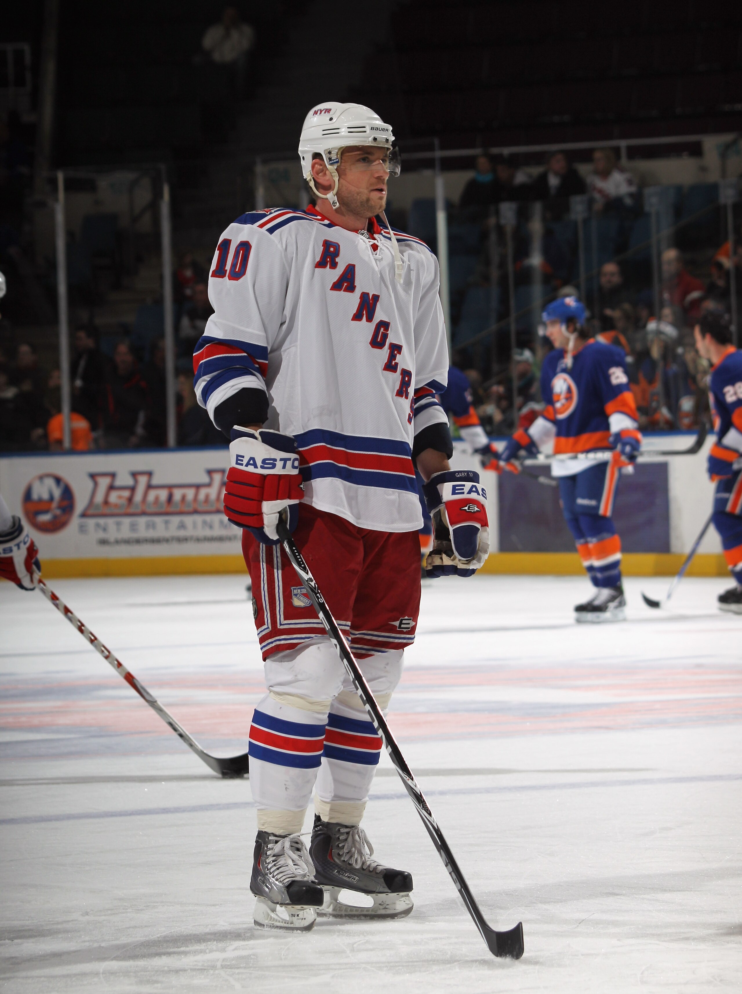 UNIONDALE, NY - DECEMBER 02:  Marian Gaborik #10 of the New York Rangers skates in warmups prior to the game against the New York Islanders at the Nassau Coliseum on December 2, 2010 in Uniondale, New York.  (Photo by Bruce Bennett/Getty Images)
