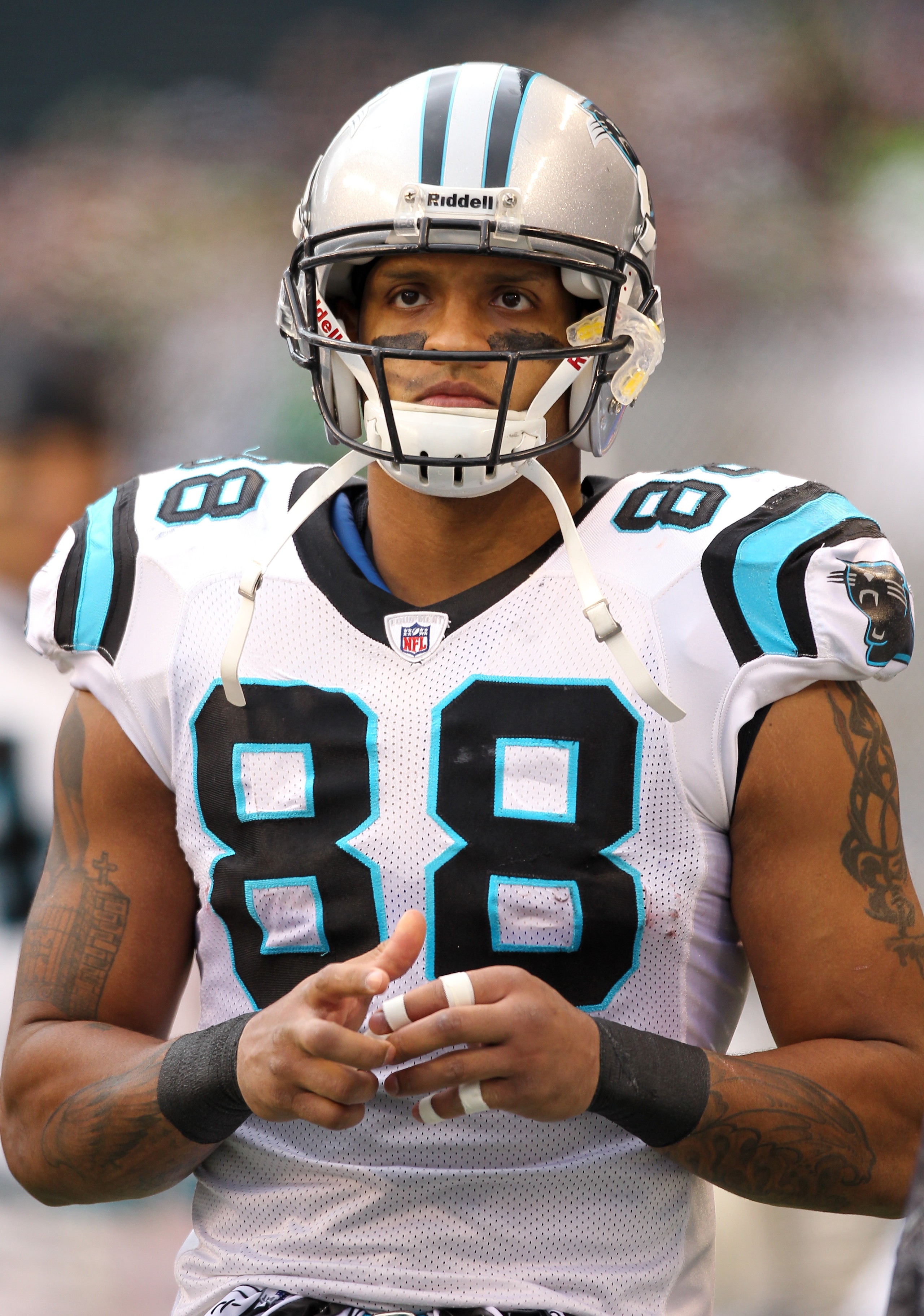 SEATTLE - DECEMBER 05:  Tight end Dante Rosario #88 of the Carolina Panthers looks on during warmups prior to the game against the Seattle Seahawks at Qwest Field on December 5, 2010 in Seattle, Washington. The Seahawks won, 31-14. (Photo by Otto Greule J