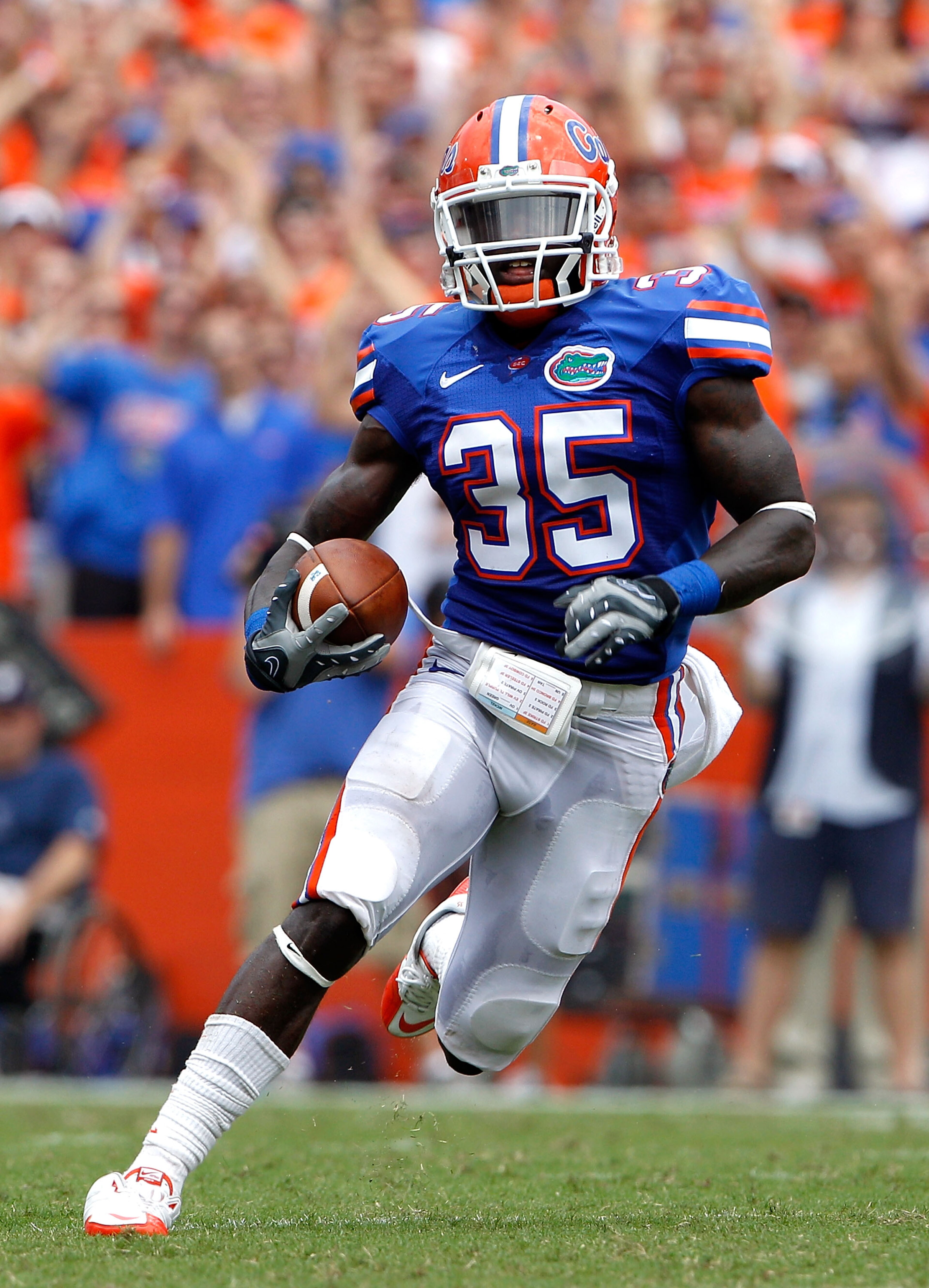 GAINESVILLE, FL - SEPTEMBER 04:  Safety Ahmad Black #35 of the Florida Gators runs after making an interception against the Miami University RedHawks at Ben Hill Griffin Stadium on September 4, 2010 in Gainesville, Florida.  (Photo by Sam Greenwood/Getty