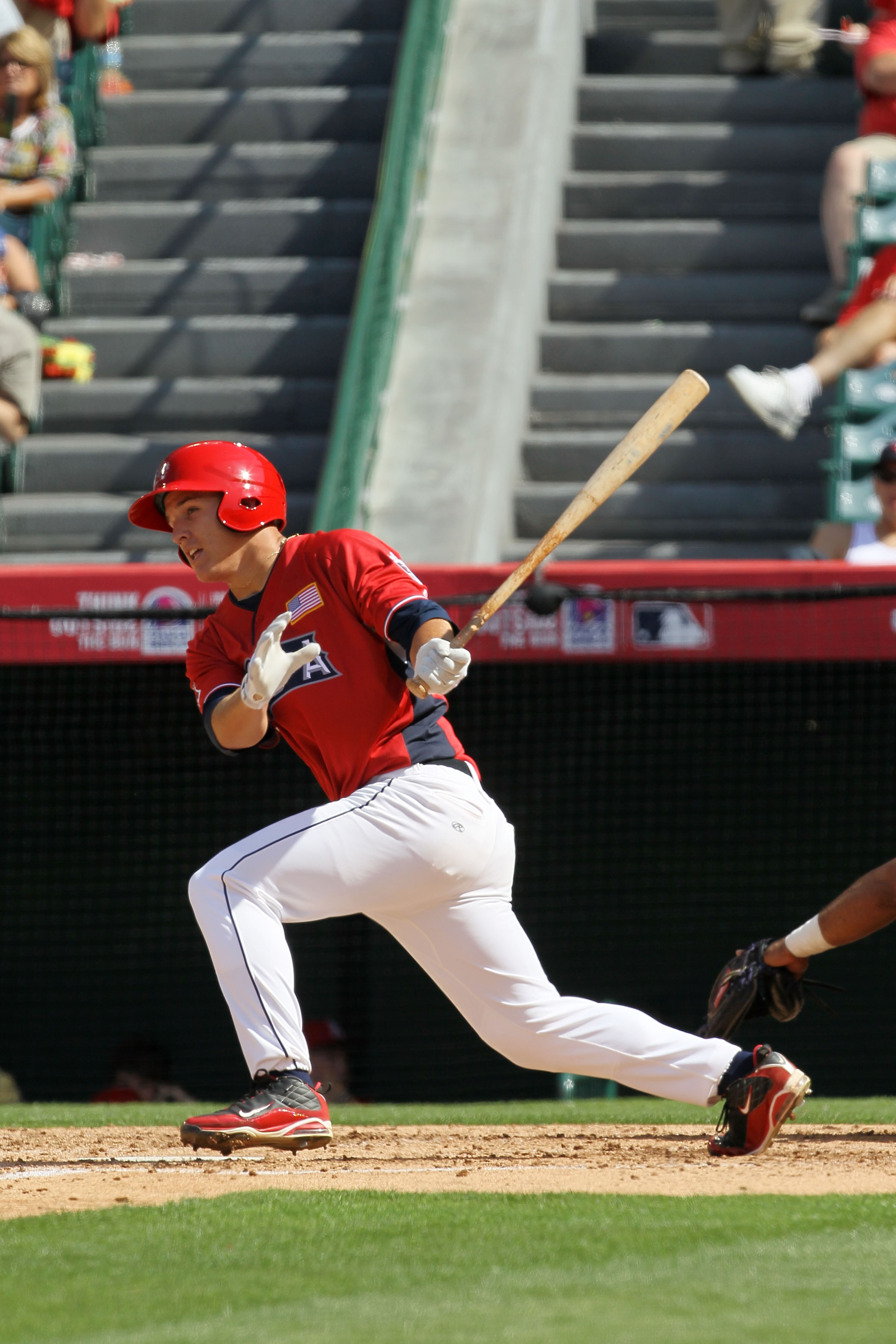 ANAHEIM, CA - JULY 11:  U.S. Futures All-Star Mike Trout #20 of the Los Angeles Angels of Anaheim at bat during the 2010 XM All-Star Futures Game at Angel Stadium of Anaheim on July 11, 2010 in Anaheim, California.  (Photo by Stephen Dunn/Getty Images)