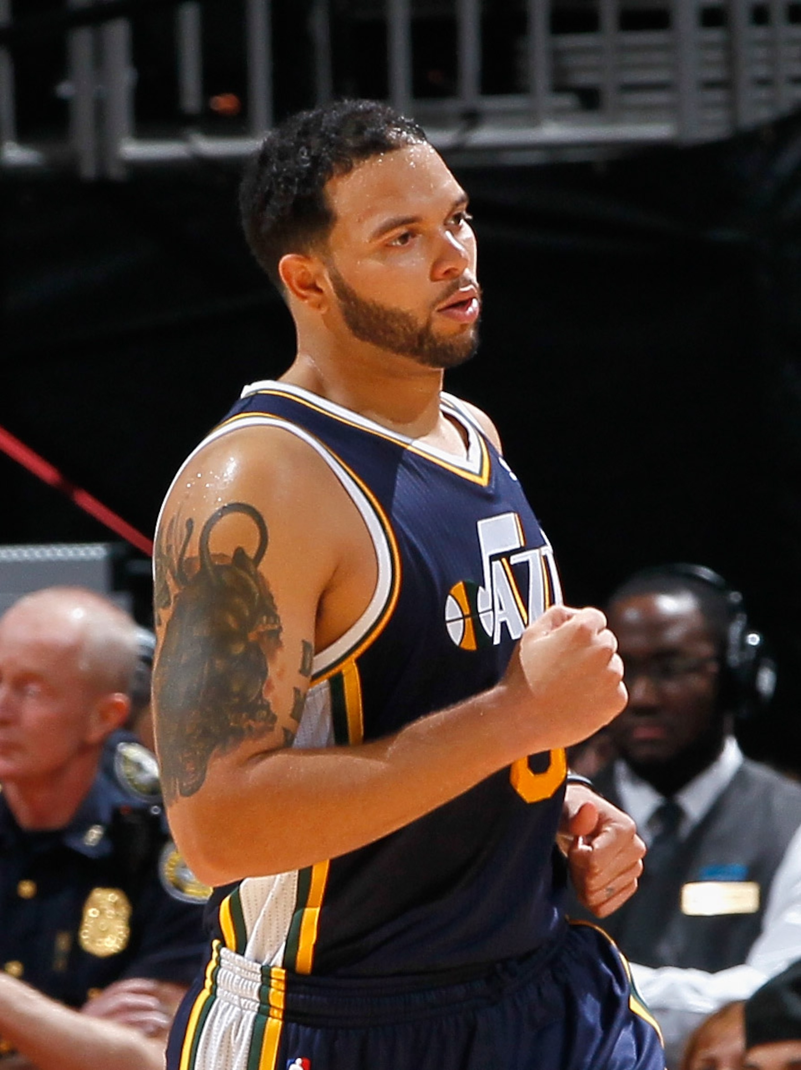 ATLANTA - NOVEMBER 12: Deron Williams #8 of the Utah Jazz reacts after their 90-86 win over the Atlanta Hawks at Philips Arena on November 12, 2010 in Atlanta, Georgia. NOTE TO USER: User expressly acknowledges and agrees that, by downloading and/or usi ATLANTA - NOVEMBER 12: Deron Williams #8 of the Utah Jazz reacts after their 90-86 win over the Atlanta Hawks at Philips Arena on November 12, 2010 in Atlanta, Georgia. NOTE TO USER: User expressly acknowledges and agrees that, by downloading and/or usi