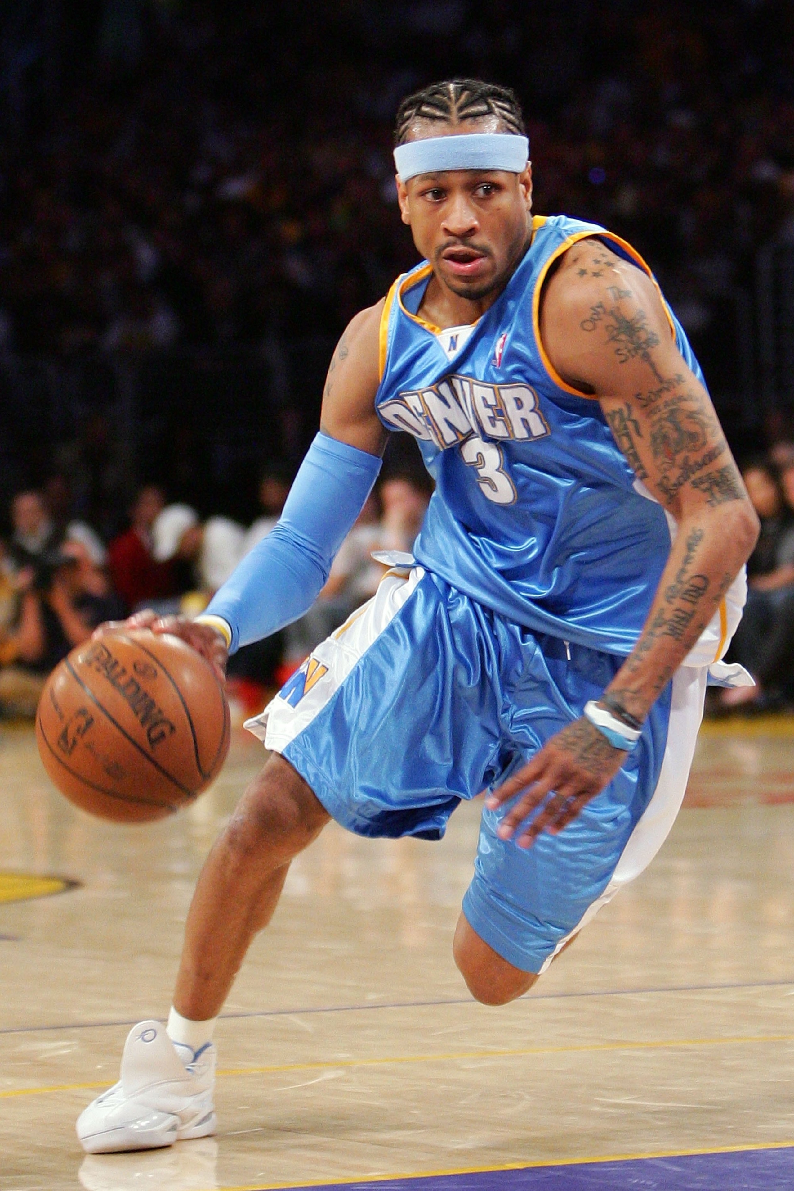 LOS ANGELES, CA - APRIL 20:  Allen Iverson #3 of the Denver Nuggets drives to the basket during Game One of the Western Conference Quarterfinals during the 2008 NBA Playoffs at Staples Center on April 20, 2008 in Los Angeles, Lakers. NOTE TO USER: User ex
