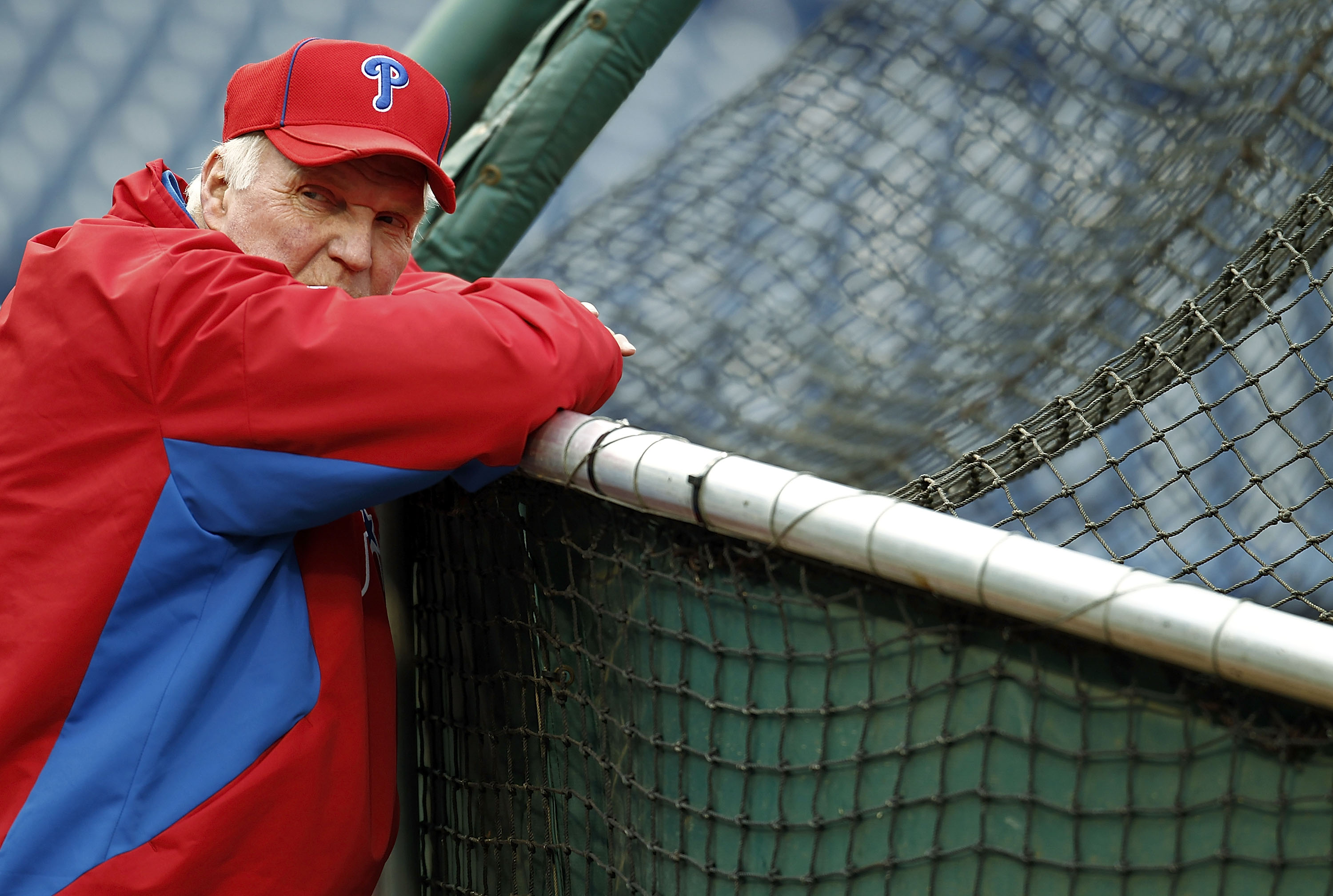 Philadelphia Phillies manager Charlie Manuel smiles during batting