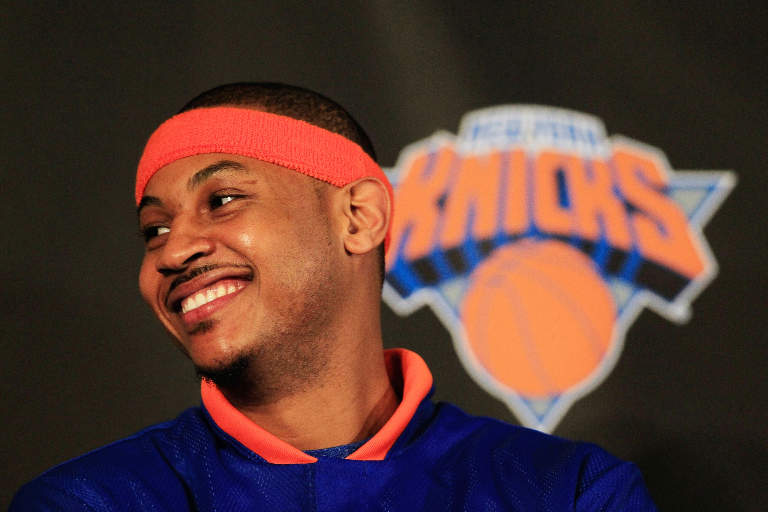 NEW YORK, NY - FEBRUARY 23:  Carmelo Anthony is introduced as a New York Knick player during a press conference at Madison Square Garden on February 23, 2011 in New York City. NOTE TO USER: User expressly acknowledges and agrees that, by downloading and/o