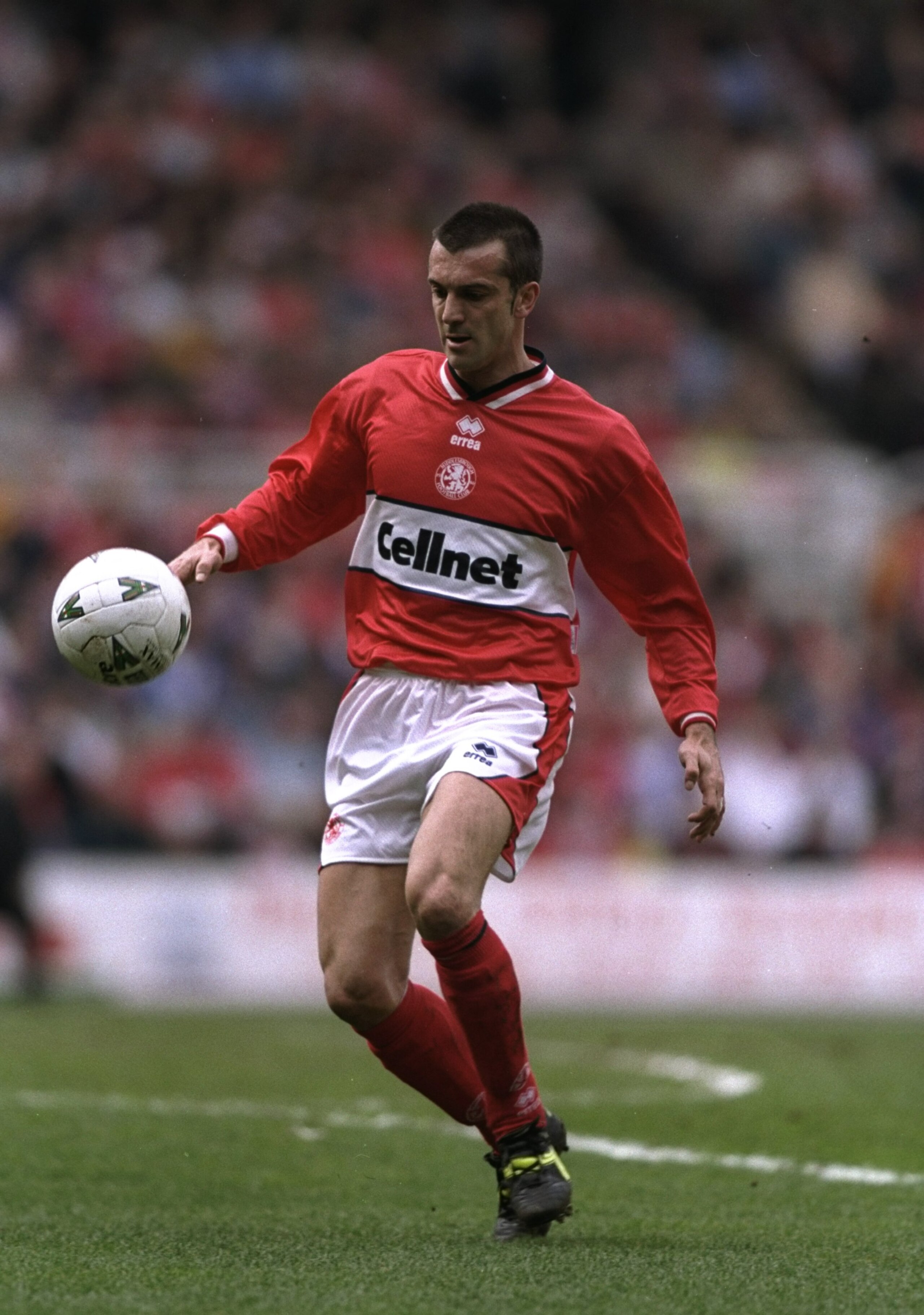 22 Mar 1998:  Marco Branca of Middlesbrough gets the ball under control during the a Nationwide Division 1 match between Middlesbrough and Norwich played at the Riverside Stadium, Middlesbrough, England. Middlesbrough won the match 3-0. \ Mandatory Credit
