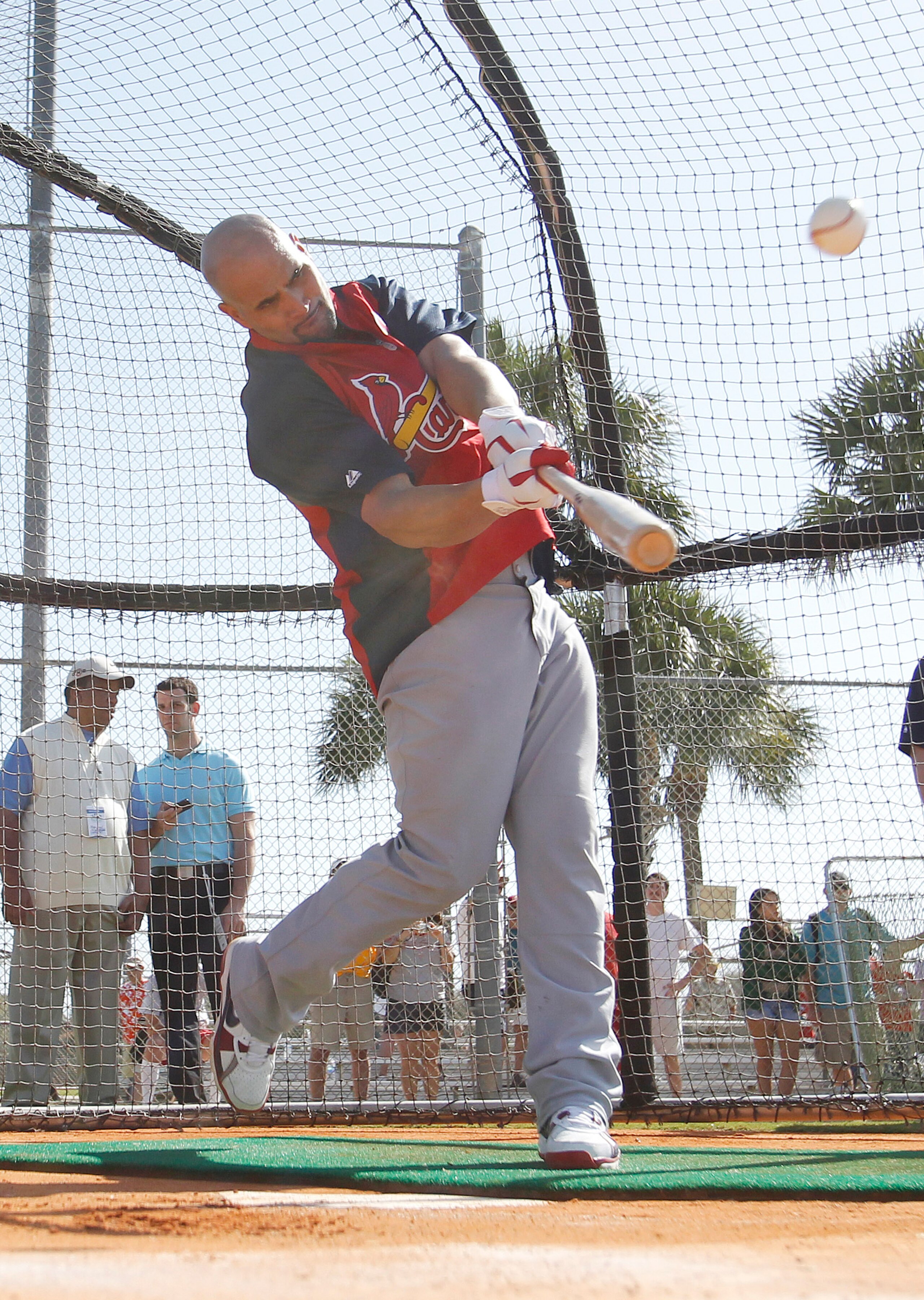 JUPITER, FL - FEBRUARY 17: Albert Pujols #5 of the St. Louis Cardinals hits the ball during batting practice at Roger Dean Stadium on February 17, 2011 in Jupiter, Florida. (Photo by Joel Auerbach/Getty Images) JUPITER, FL - FEBRUARY 17: Albert Pujols #5 of the St. Louis Cardinals hits the ball during batting practice at Roger Dean Stadium on February 17, 2011 in Jupiter, Florida. (Photo by Joel Auerbach/Getty Images)