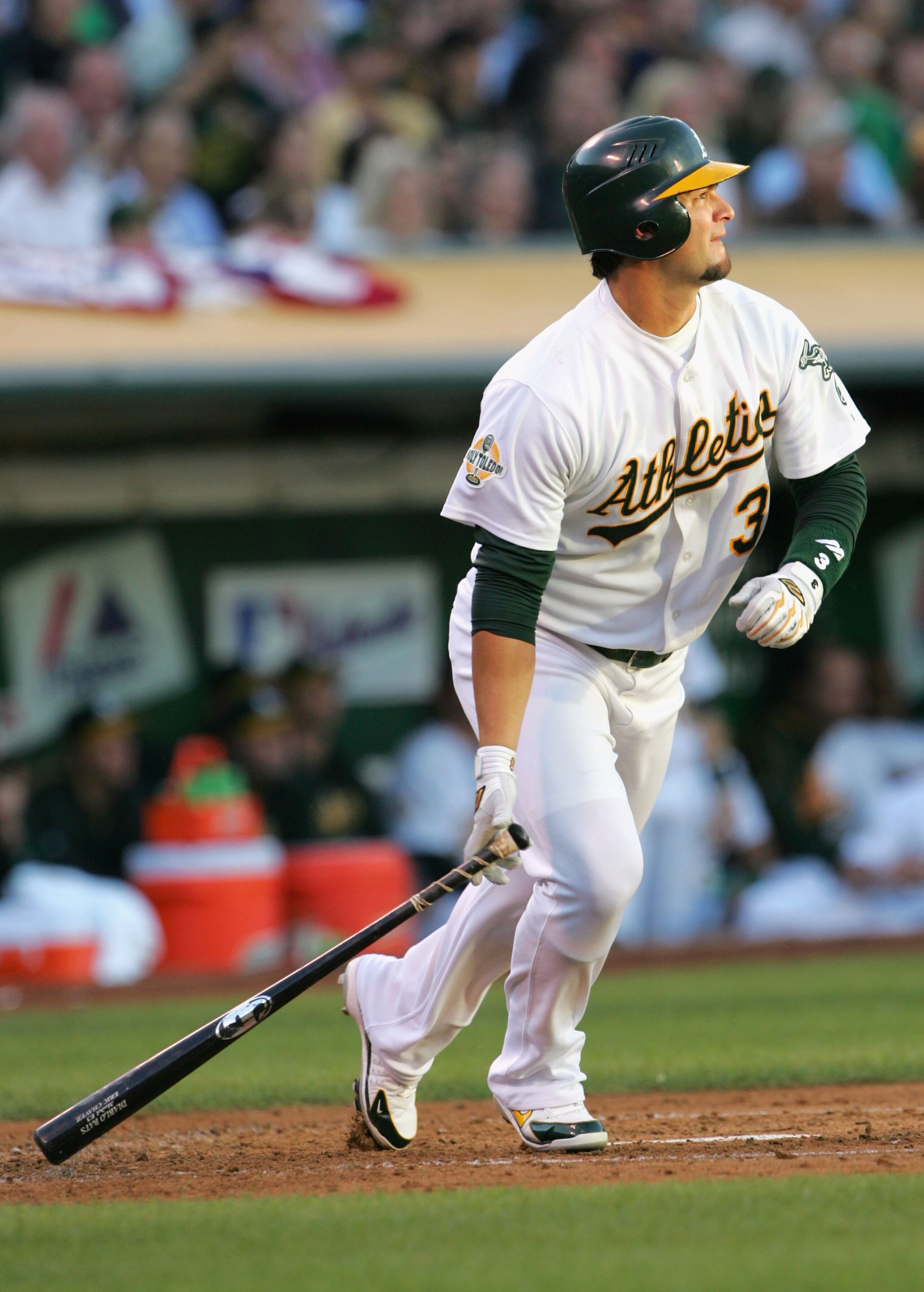 OAKLAND, CA - OCTOBER 11:  Eric Chavez #3 of the Oakland Athletics bats against the Detroit Tigers in Game Two of the American League Championship Series on October 11, 2006 at McAfee Coliseum in Oakland, California.  (Photo by Stephen Dunn/Getty Images)
