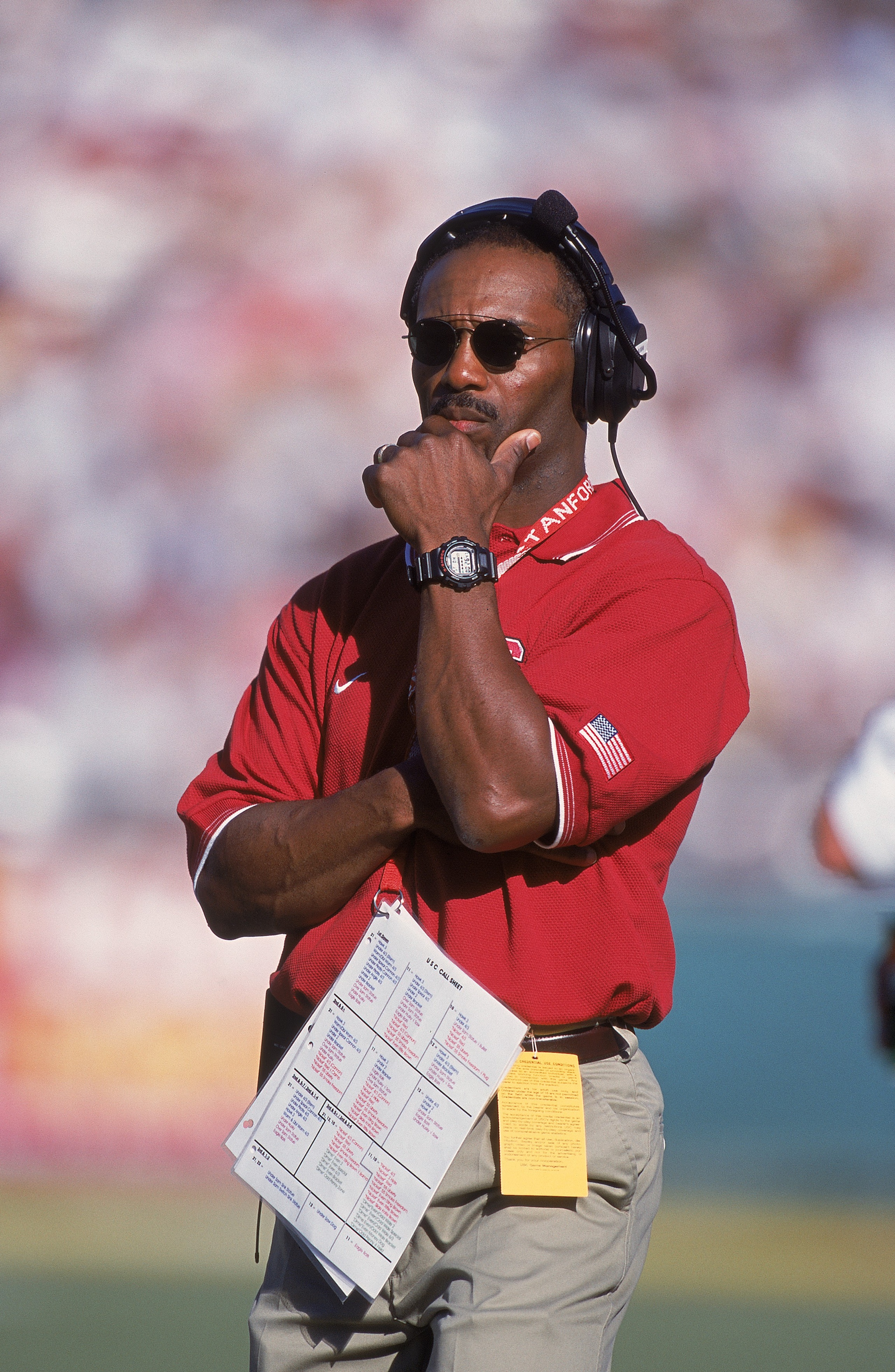 29 Sep 2001:  Head Coach Tyrone Willingham of the Stanford Cardinals examines the situation during the game against the University of Southern California (USC) Trojans  at the Memorial Coliseum in Los Angeles, California.  The Cardinal defeated the Trojan