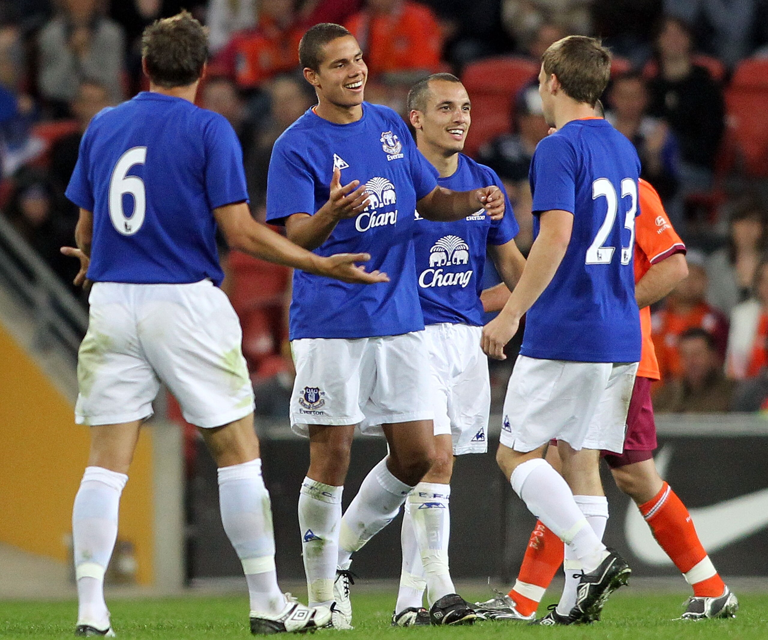 BRISBANE, AUSTRALIA - JULY 17: Jack Rodwell of Everton celebrates after scoring a goal during a pre-season friendly match between Brisbane Roar and Everton at Suncorp Stadium on July 17, 2010 in Brisbane, Australia. (Photo by Bradley Kanaris/Getty Image BRISBANE, AUSTRALIA - JULY 17: Jack Rodwell of Everton celebrates after scoring a goal during a pre-season friendly match between Brisbane Roar and Everton at Suncorp Stadium on July 17, 2010 in Brisbane, Australia. (Photo by Bradley Kanaris/Getty Image