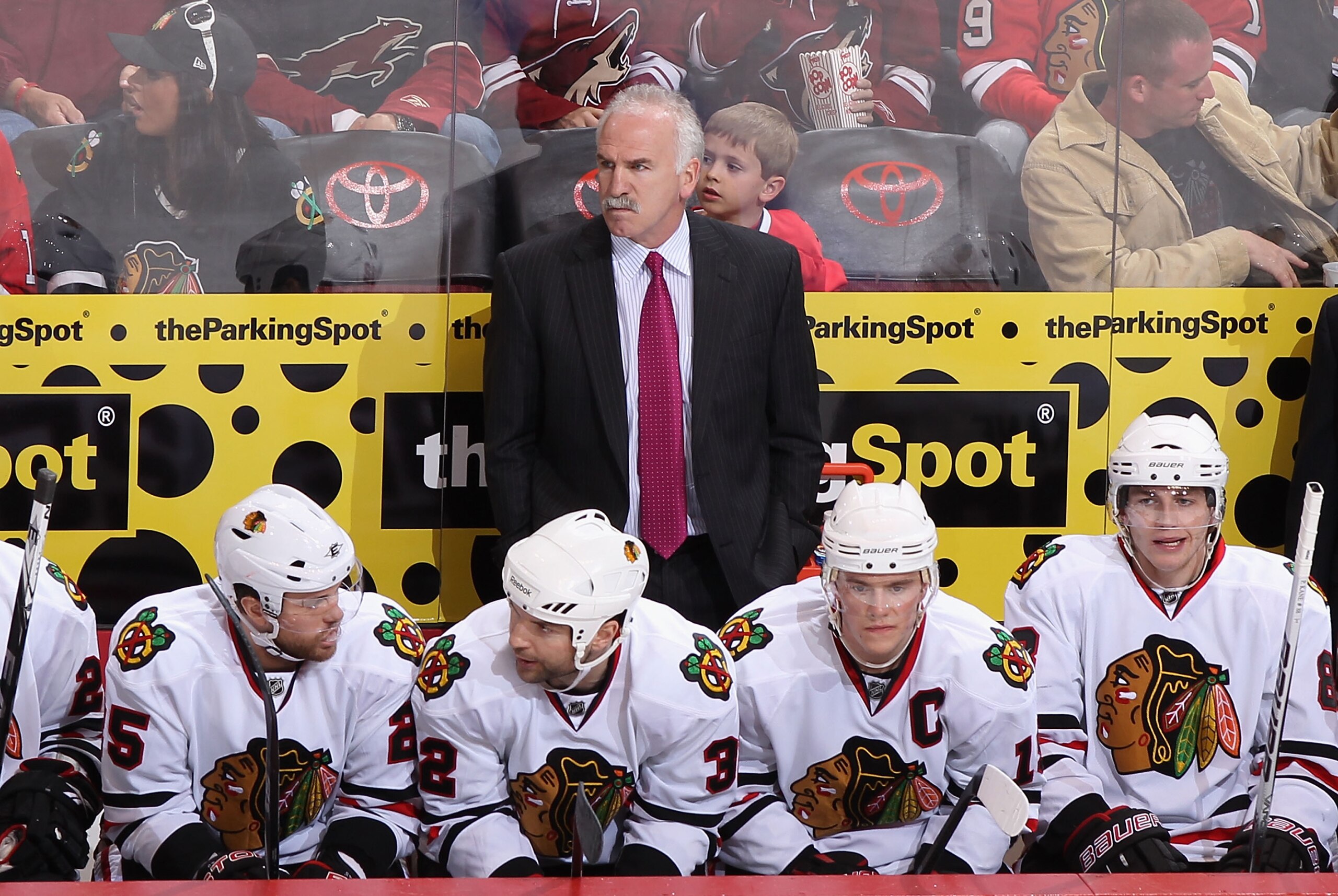 GLENDALE, AZ - FEBRUARY 12:  Head coach Joel Quenneville of the Chicago Blackhawks watches from the bench during the NHL game against the Phoenix Coyotes at Jobing.com Arena on February 12, 2011 in Glendale, Arizona.  The Coyotes defeated the Blackhawks 3