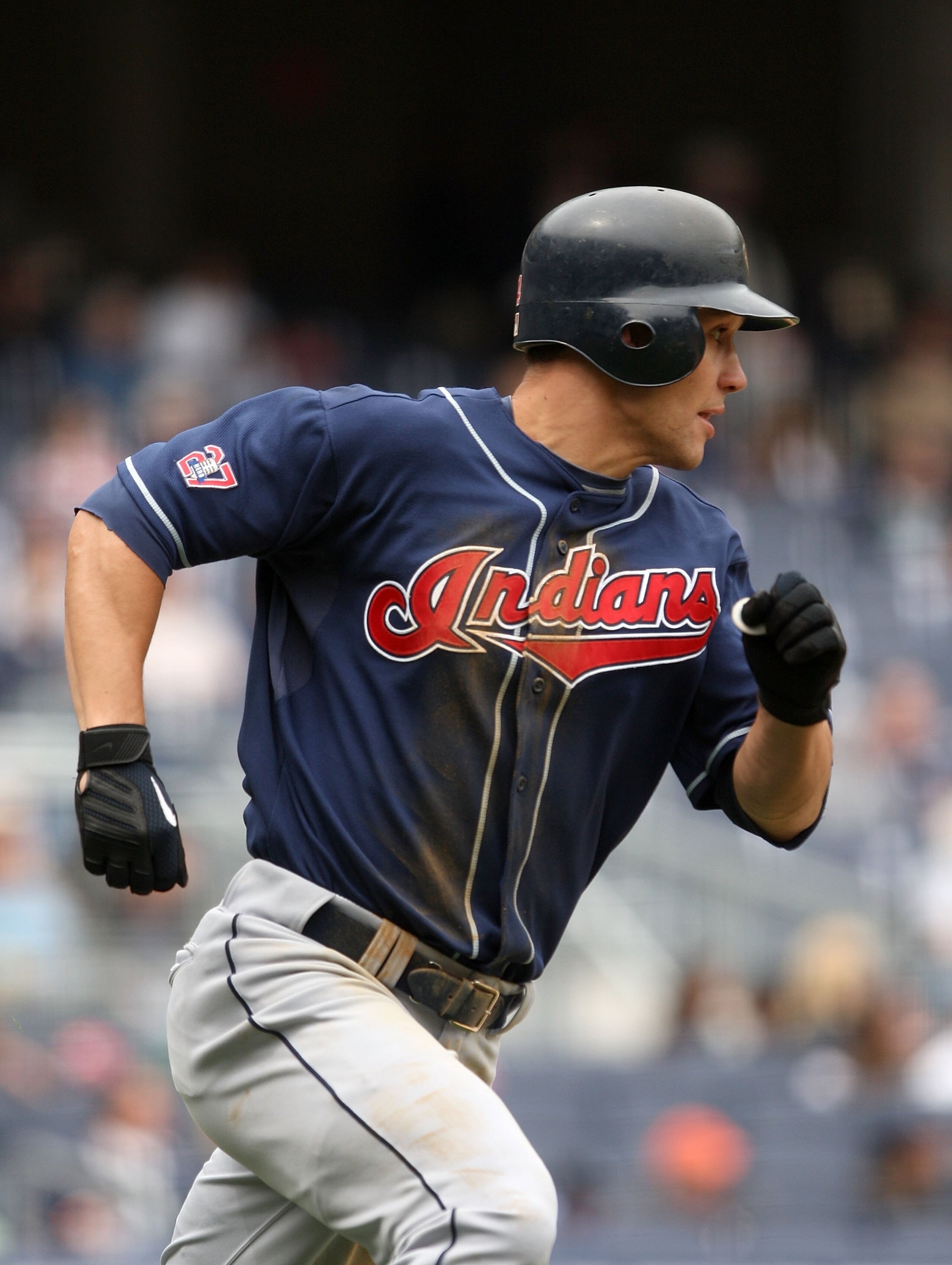 NEW YORK - APRIL 19:  Grady Sizemore #24 of the Cleveland Indians bats against the New York Yankees at Yankee Stadium on April 19, 2009 in the Bronx borough of New York City.  (Photo by Ezra Shaw/Getty Images)