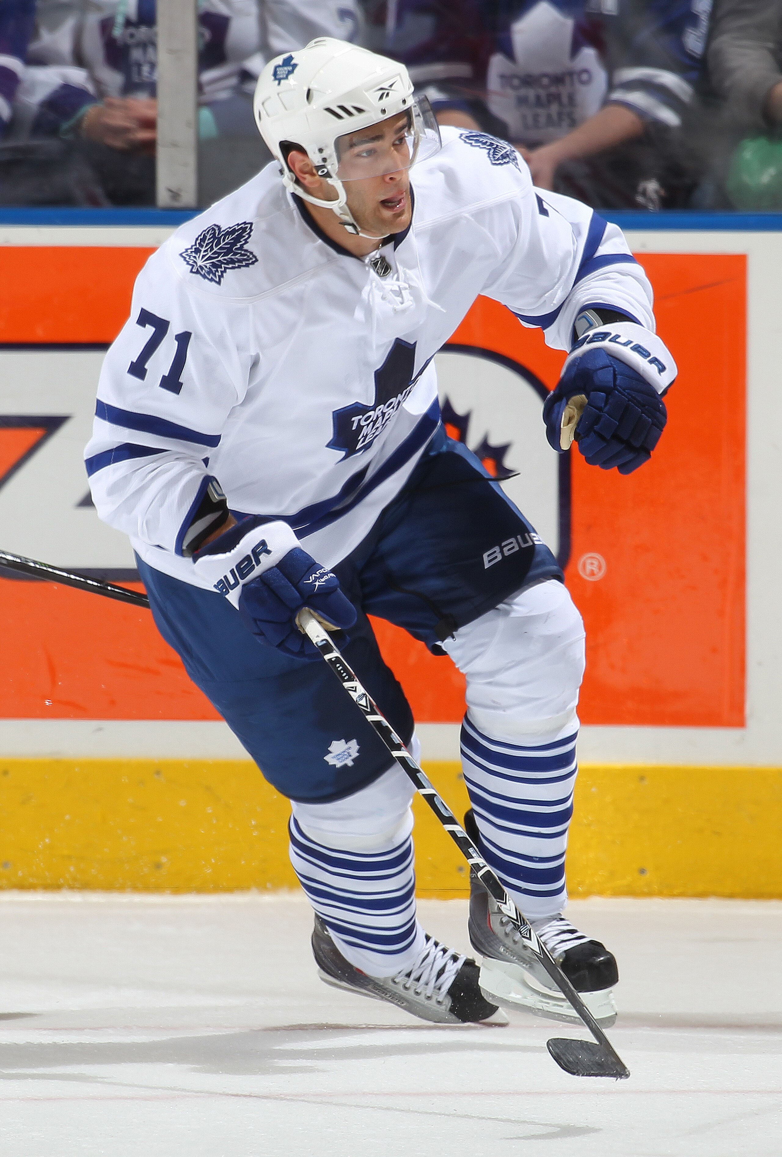 LONDON, CANADA - SEPTEMBER 11:  Jerry D'Amigo #71 of the Toronto Maple Leafs skates in a game against the Chicago Black Hawks during the NHL Rookie Tournament on September 11,2010 at the John Labatt Centre in London,Ontario. The Leafs defeated the Hawks 6