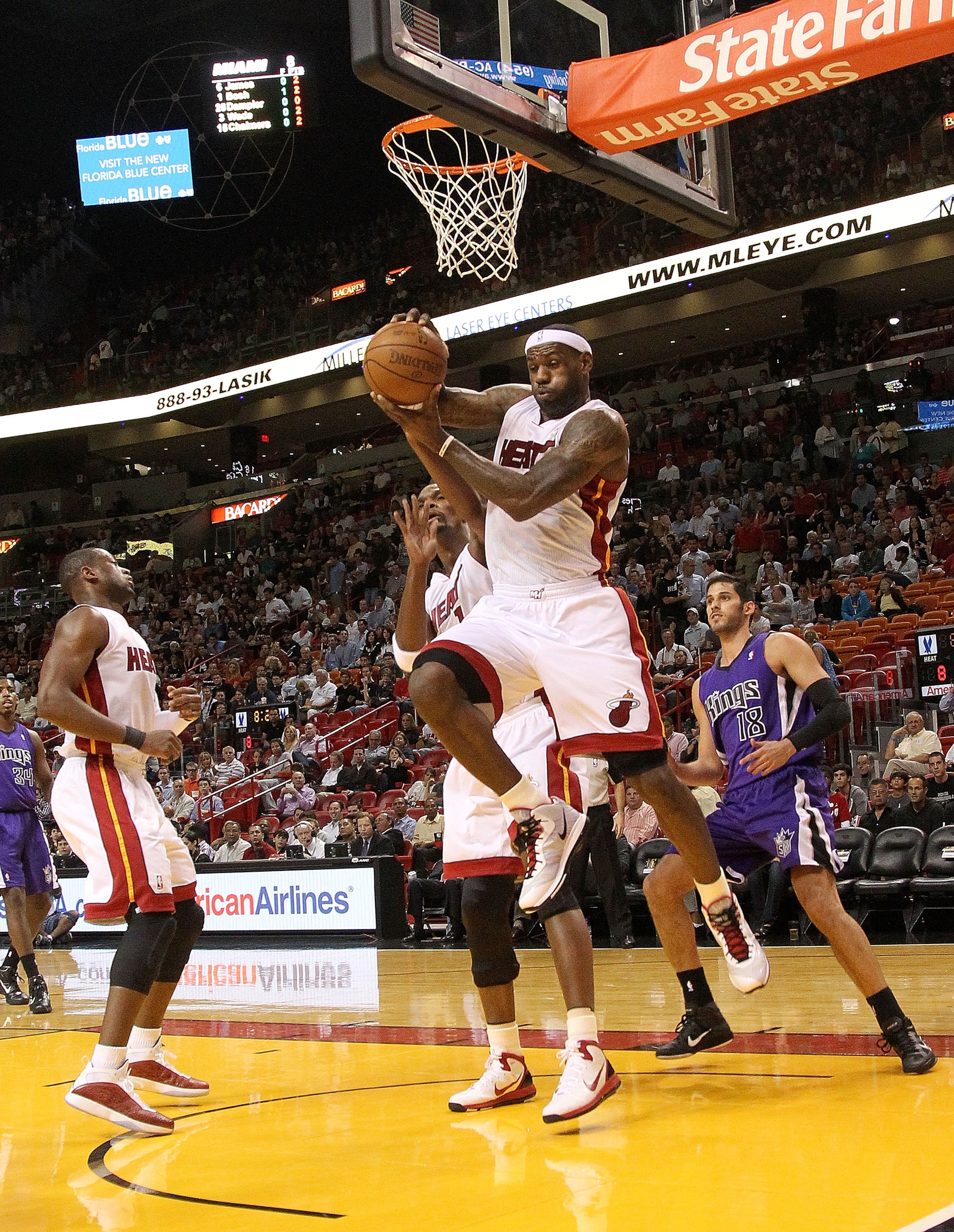 MIAMI, FL - FEBRUARY 22: LeBron James #6 of the Miami Heat rebounds during a game against the Sacramento Kings at American Airlines Arena on February 22, 2011 in Miami, Florida. NOTE TO USER: User expressly acknowledges and agrees that, by downloading and MIAMI, FL - FEBRUARY 22: LeBron James #6 of the Miami Heat rebounds during a game against the Sacramento Kings at American Airlines Arena on February 22, 2011 in Miami, Florida. NOTE TO USER: User expressly acknowledges and agrees that, by downloading and