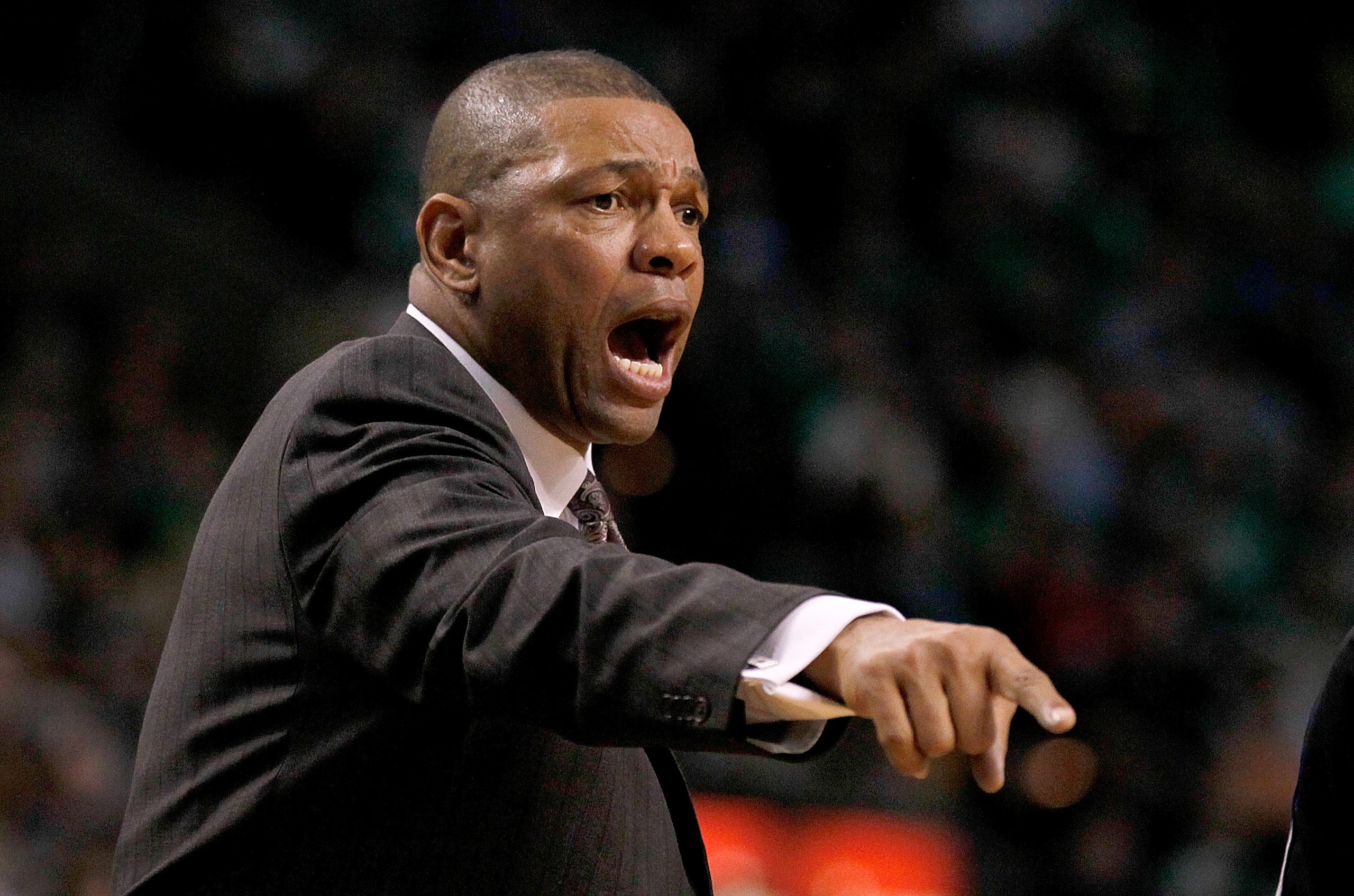 BOSTON - FEBRUARY 13: Coach Doc Rivers of the Boston Celtics reacts against the Miami Heat at TD Garden on February 13, 2011 in Boston, Massachusetts. The Celtics won 85-82. NOTE TO USER: User expressly acknowledges and agrees that, by downloading and/or BOSTON - FEBRUARY 13: Coach Doc Rivers of the Boston Celtics reacts against the Miami Heat at TD Garden on February 13, 2011 in Boston, Massachusetts. The Celtics won 85-82. NOTE TO USER: User expressly acknowledges and agrees that, by downloading and/or