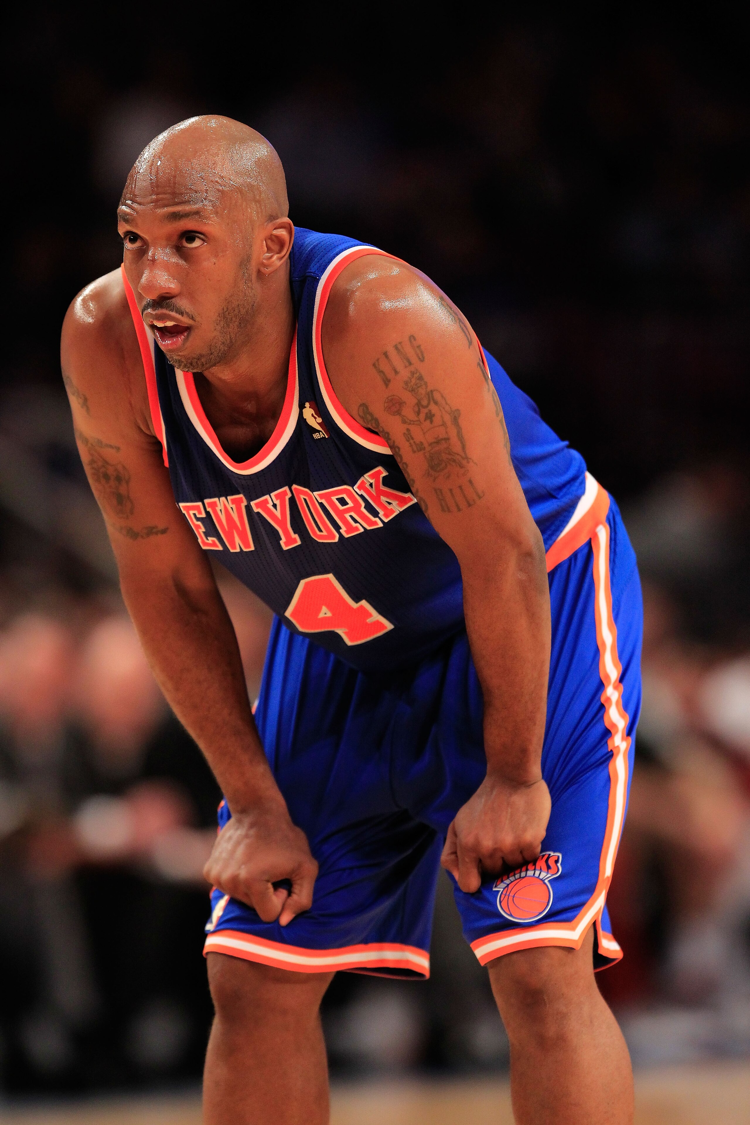 NEW YORK, NY - FEBRUARY 23:  Chauncey Billups #4 of the New York Knicks on the court against the Milwaukee Bucks at Madison Square Garden on February 23, 2011 in New York City. NOTE TO USER: User expressly acknowledges and agrees that, by downloading and/