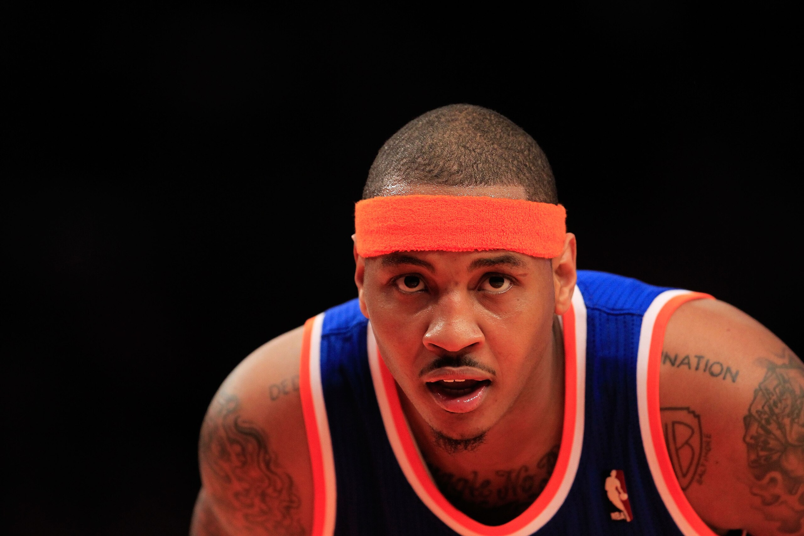 NEW YORK, NY - FEBRUARY 23:  Carmelo Anthony #7 of the New York Knicks on the court against the Milwaukee Bucks at Madison Square Garden on February 23, 2011 in New York City. NOTE TO USER: User expressly acknowledges and agrees that, by downloading and/o