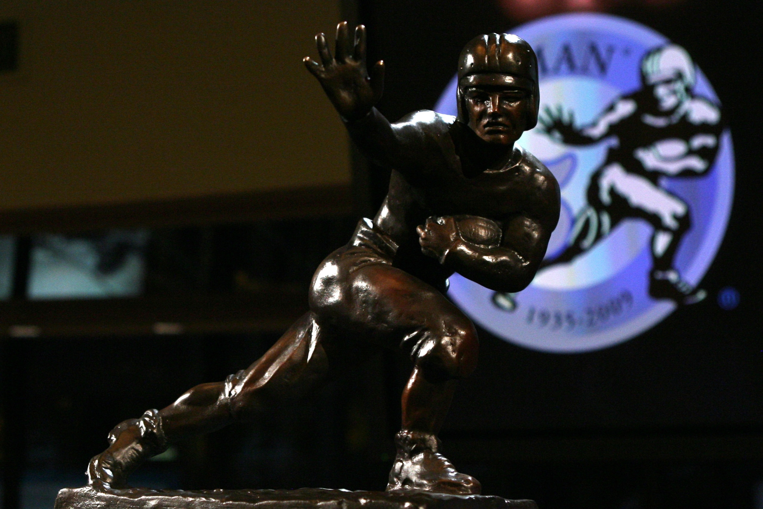 NEW YORK - DECEMBER 12:  The Heisman trophy awarded to Running back Mark Ingram #22 of the Alabama Crimson Tide at a press conference after  he was named the 75th Heisman Trophy winner at the Marriott Marquis on December 12, 2009 in New York City.  (Photo