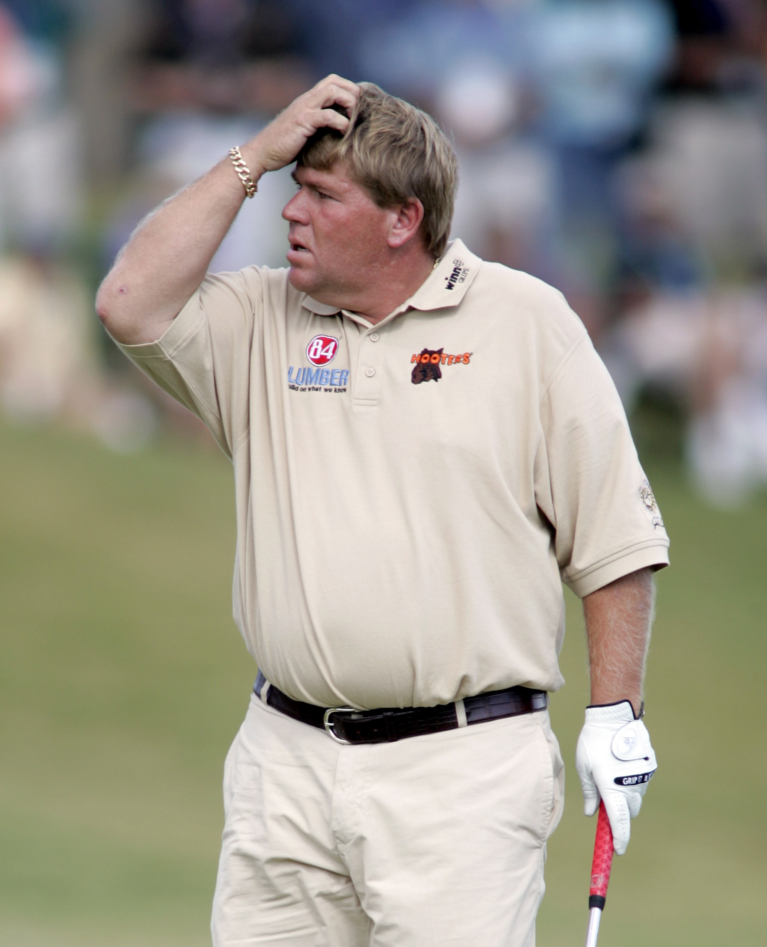 UNITED STATES - OCTOBER 16:  John Daly reacts after missing a putt on the 18th hole during the final round of the 2005 Michelin Championship at Las Vegas Sunday, Oct. 16, 2005, at the The Players Club at Summerlin in Las Vegas, Nevada.  (Photo by Grant Ha