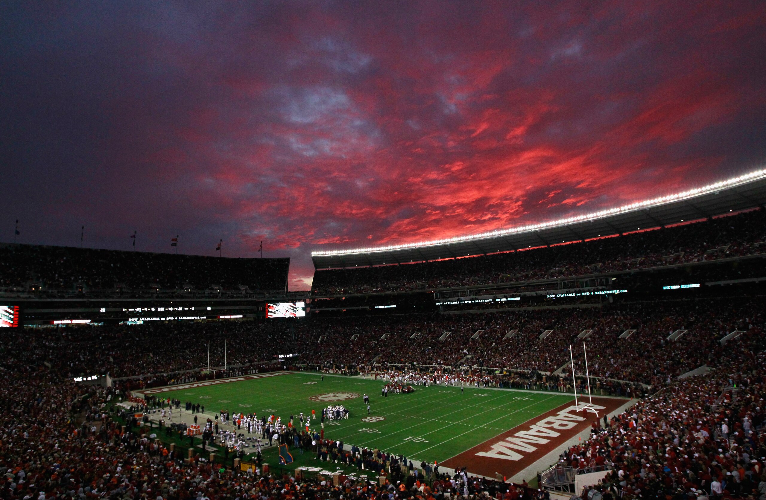 TUSCALOOSA, AL - NOVEMBER 26: A general view of the sunset at Bryant-Denny Stadium during the game between the Auburn Tigers and the Alabama Crimson Tide on November 26, 2010 in Tuscaloosa, Alabama. (Photo by Kevin C. Cox/Getty Images) TUSCALOOSA, AL - NOVEMBER 26: A general view of the sunset at Bryant-Denny Stadium during the game between the Auburn Tigers and the Alabama Crimson Tide on November 26, 2010 in Tuscaloosa, Alabama. (Photo by Kevin C. Cox/Getty Images)