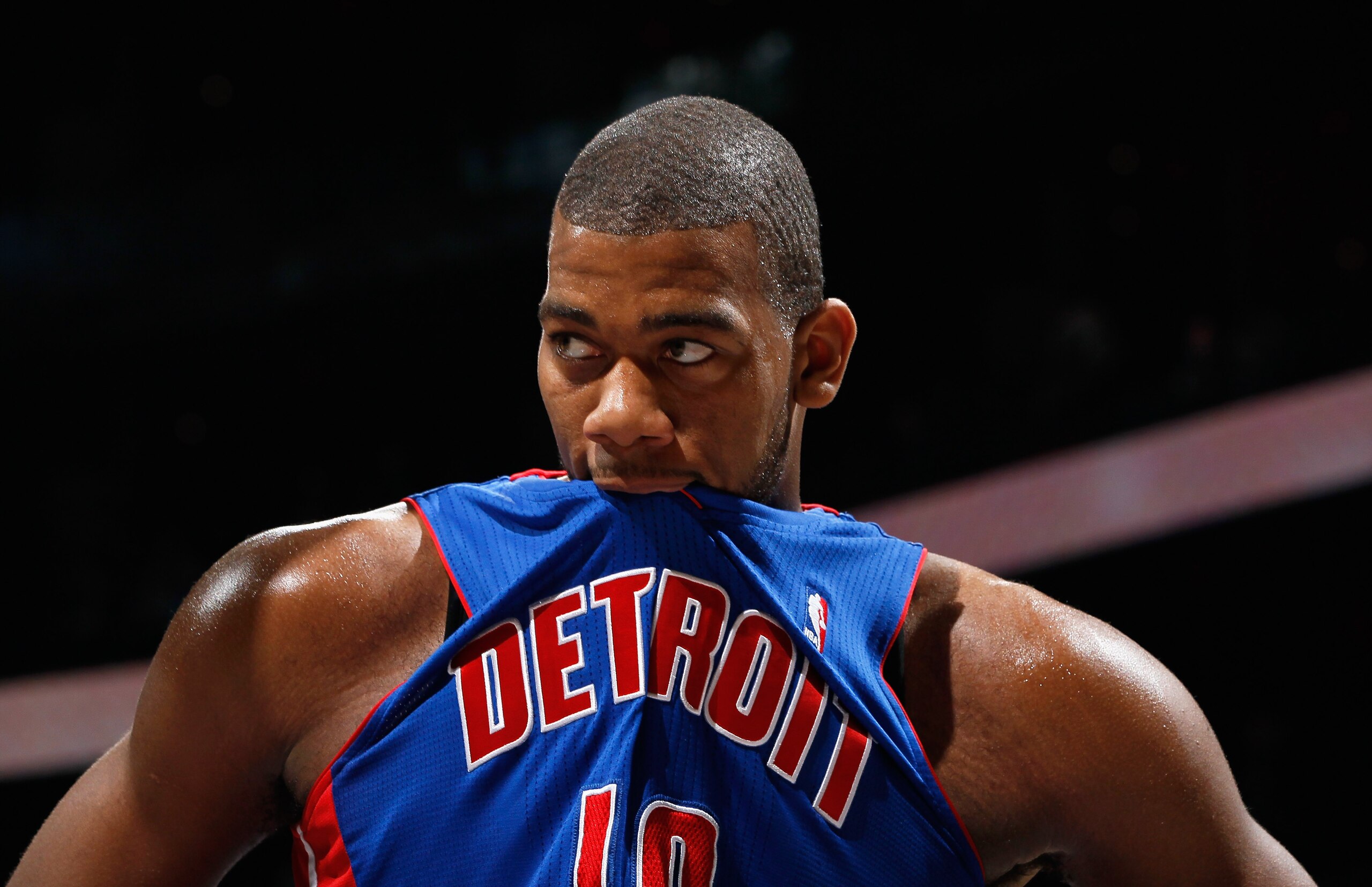ATLANTA - NOVEMBER 03: Greg Monroe #10 of the Detroit Pistons against the Atlanta Hawks at Philips Arena on November 3, 2010 in Atlanta, Georgia. NOTE TO USER: User expressly acknowledges and agrees that, by downloading and/or using this Photograph, Use ATLANTA - NOVEMBER 03: Greg Monroe #10 of the Detroit Pistons against the Atlanta Hawks at Philips Arena on November 3, 2010 in Atlanta, Georgia. NOTE TO USER: User expressly acknowledges and agrees that, by downloading and/or using this Photograph, Use