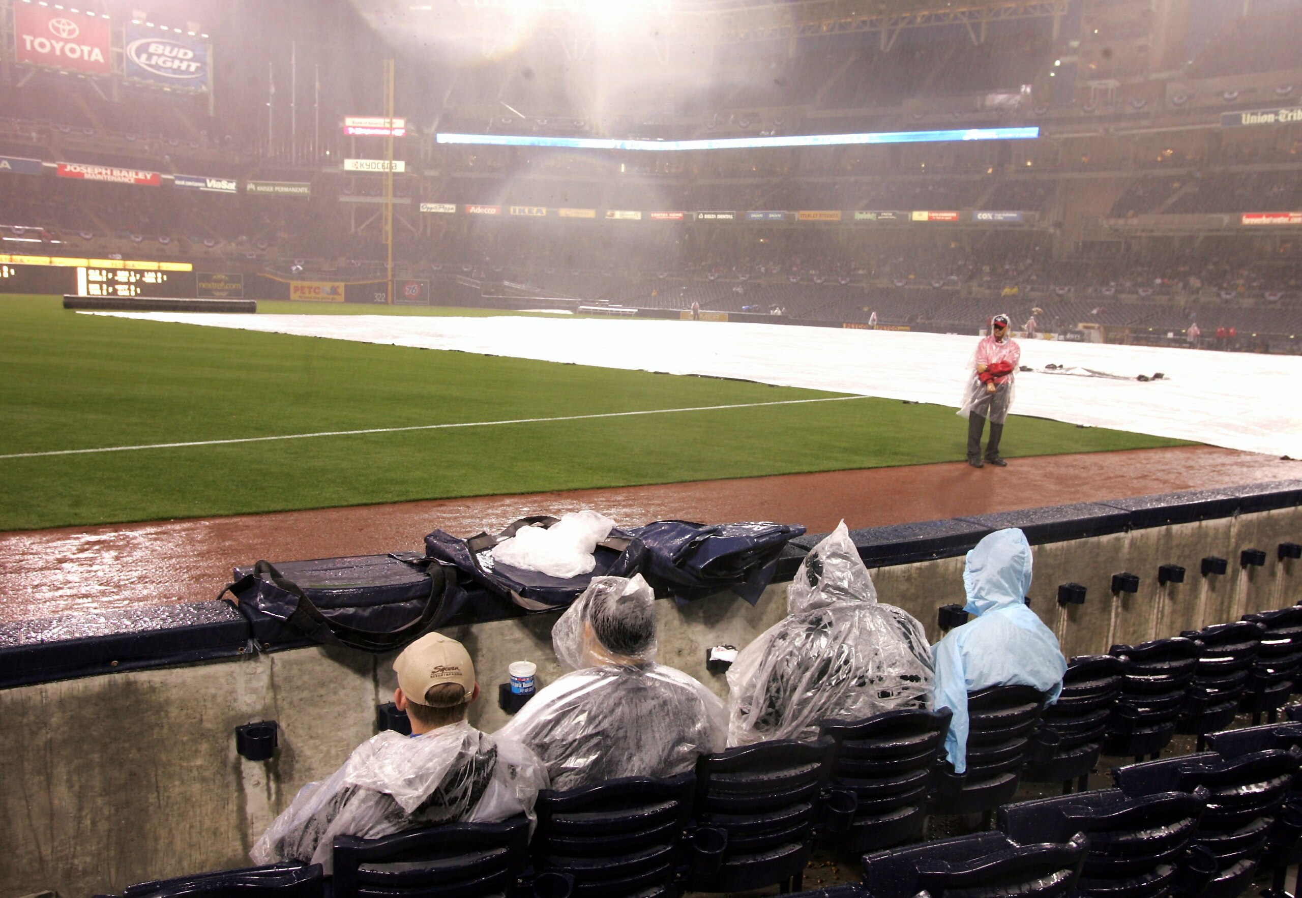 SAN DIEGO - APRIL 4: Fans wait for the start of the game between the San Francisco Giants and the San Diego Padres on April 4, 2006 at Petco Park in San Diego, California. The game was eventually postponed due to rain. (Photo by Stephen Dunn/Getty Image SAN DIEGO - APRIL 4: Fans wait for the start of the game between the San Francisco Giants and the San Diego Padres on April 4, 2006 at Petco Park in San Diego, California. The game was eventually postponed due to rain. (Photo by Stephen Dunn/Getty Image