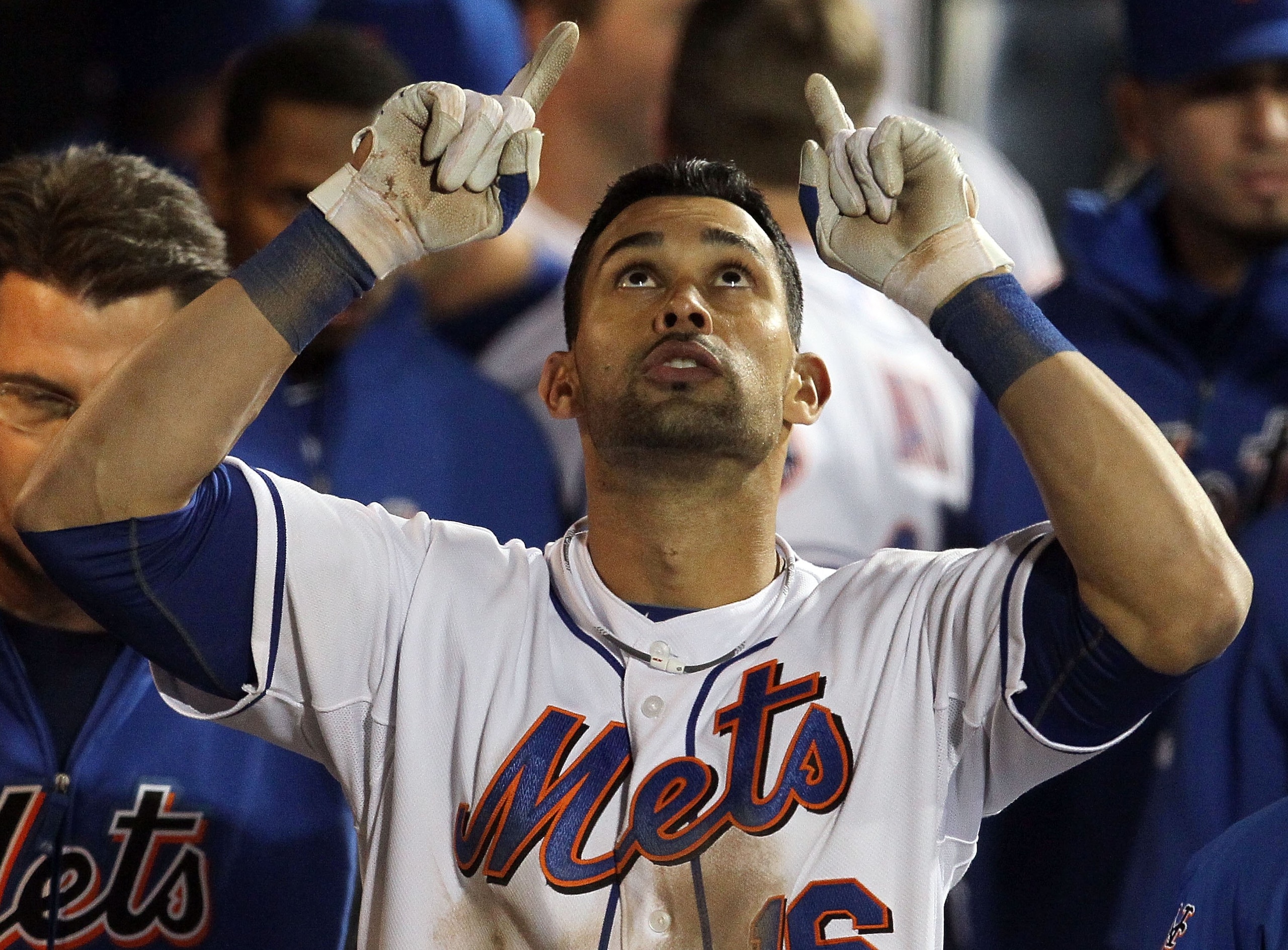 NEW YORK - MAY 10: Angel Pagan #16 of the New York Mets celebrates his home run against the Washington Nationals on May 10, 2010 at Citi Field in the Flushing neighborhood of the Queens borough of New York City. The Nationals defeated the Mets 3-2. (Pho NEW YORK - MAY 10: Angel Pagan #16 of the New York Mets celebrates his home run against the Washington Nationals on May 10, 2010 at Citi Field in the Flushing neighborhood of the Queens borough of New York City. The Nationals defeated the Mets 3-2. (Pho