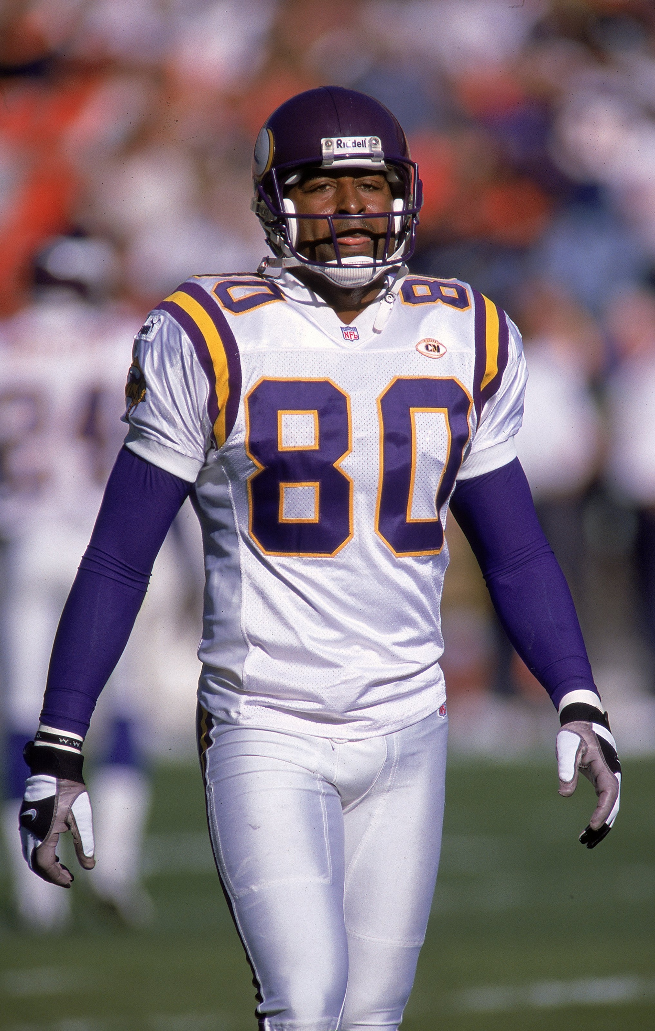 31 Oct 1999:  Cris Carter #80 of the Minnesota Vikings walks on the field during the game against the Denver Broncos at the Mile High Stadium in Denver, Colorado. The Vikings defeated the Broncos 23-20. Mandatory Credit: Rodolfo Ganzales  /Allsport