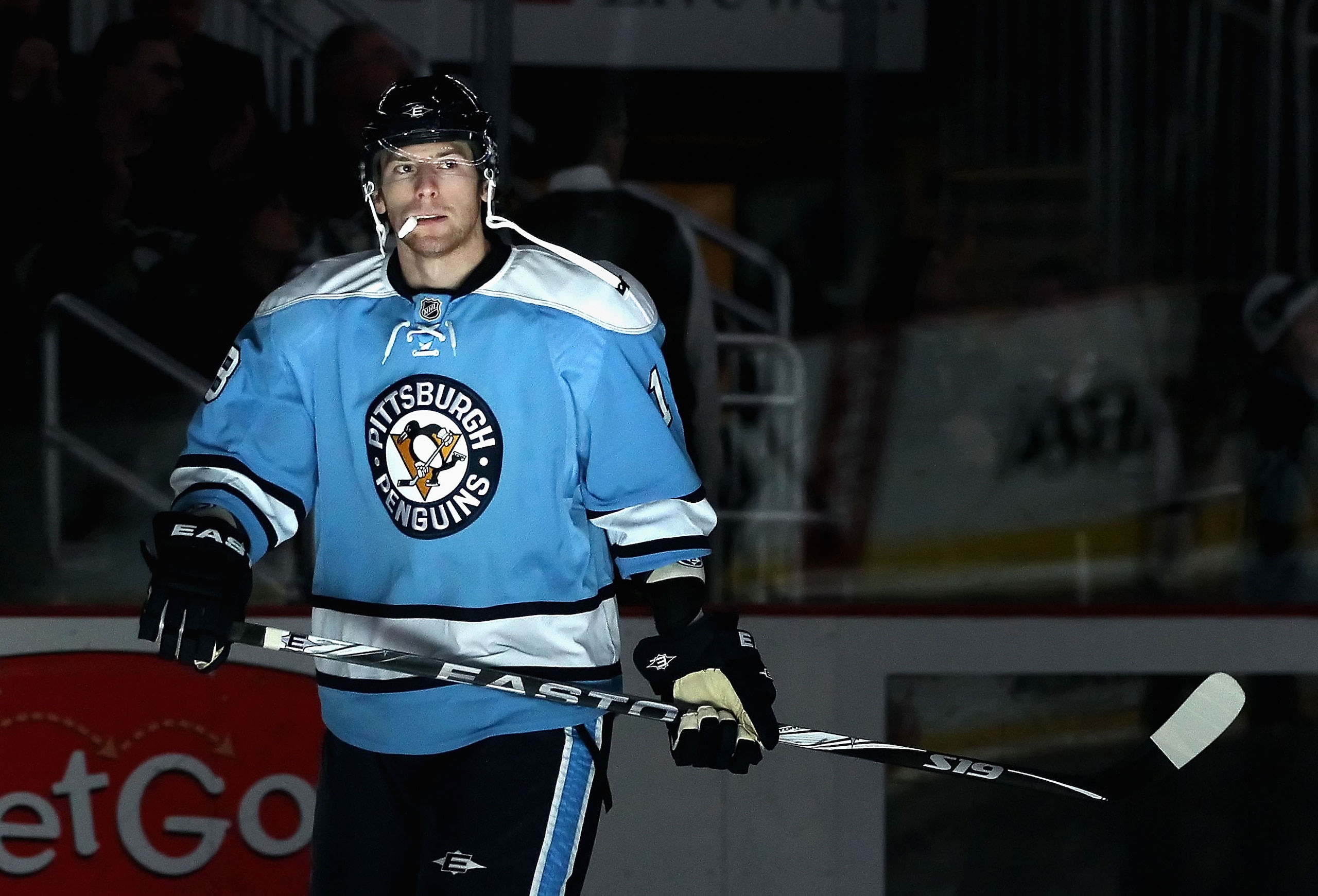 PITTSBURGH, PA - FEBRUARY 23:  James Neal #18 of the Pittsburgh Penguins skates on the ice before the start of the first period of the NHL game against the San Jose Sharks at Consol Energy Center on February 23, 2011 in Pittsburgh, Pennsylvania.  (Photo b