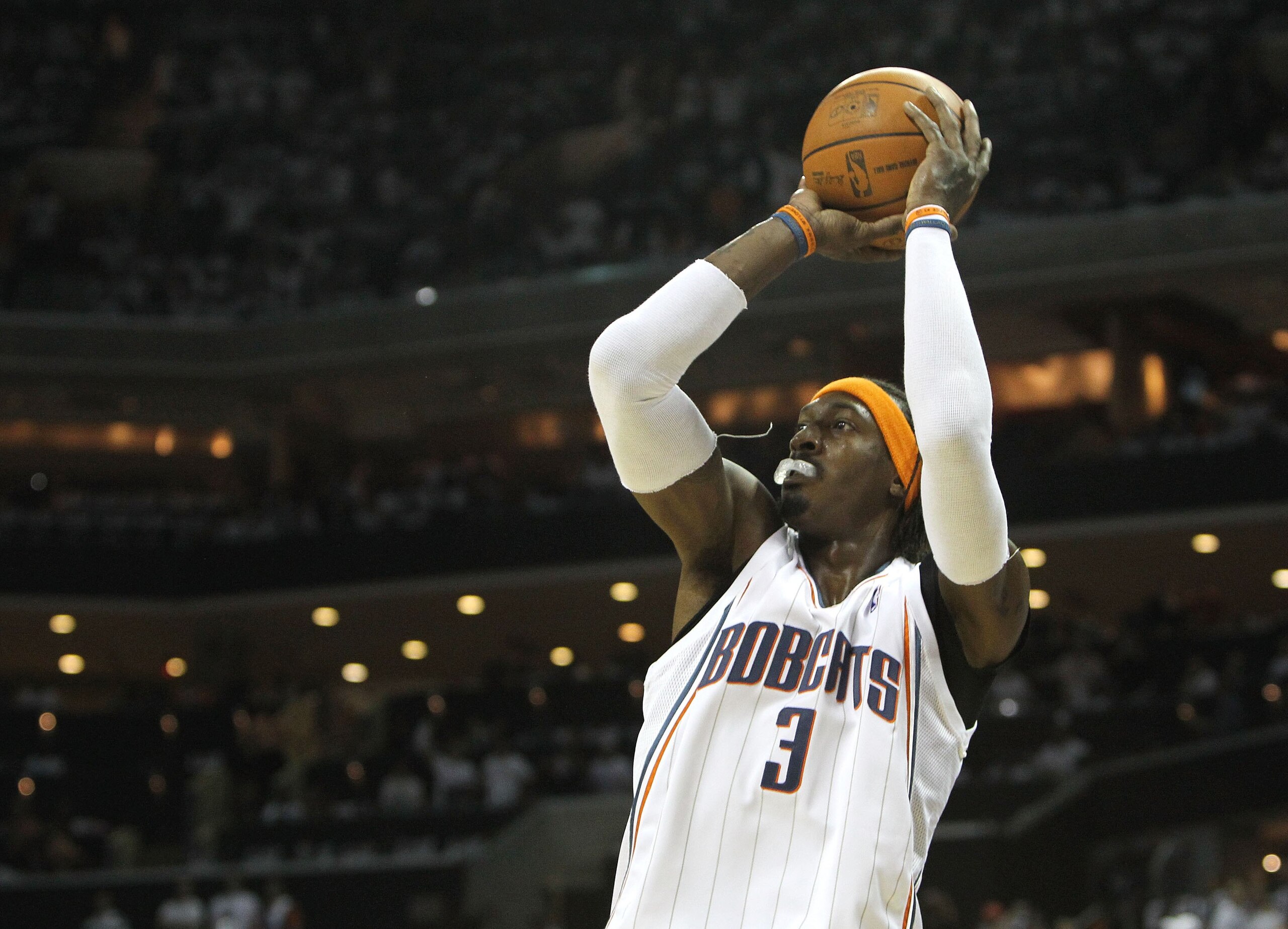 CHARLOTTE - APRIL 24:  Forward Gerald Wallace #3 of the Charlotte Bobcats shoots a jump shot during Game Three of the Eastern Conference Quarterfinals against the Orlando Magic during the 2010 NBA Playoffs at Time Warner Cable Arena on April 24, 2010 in C