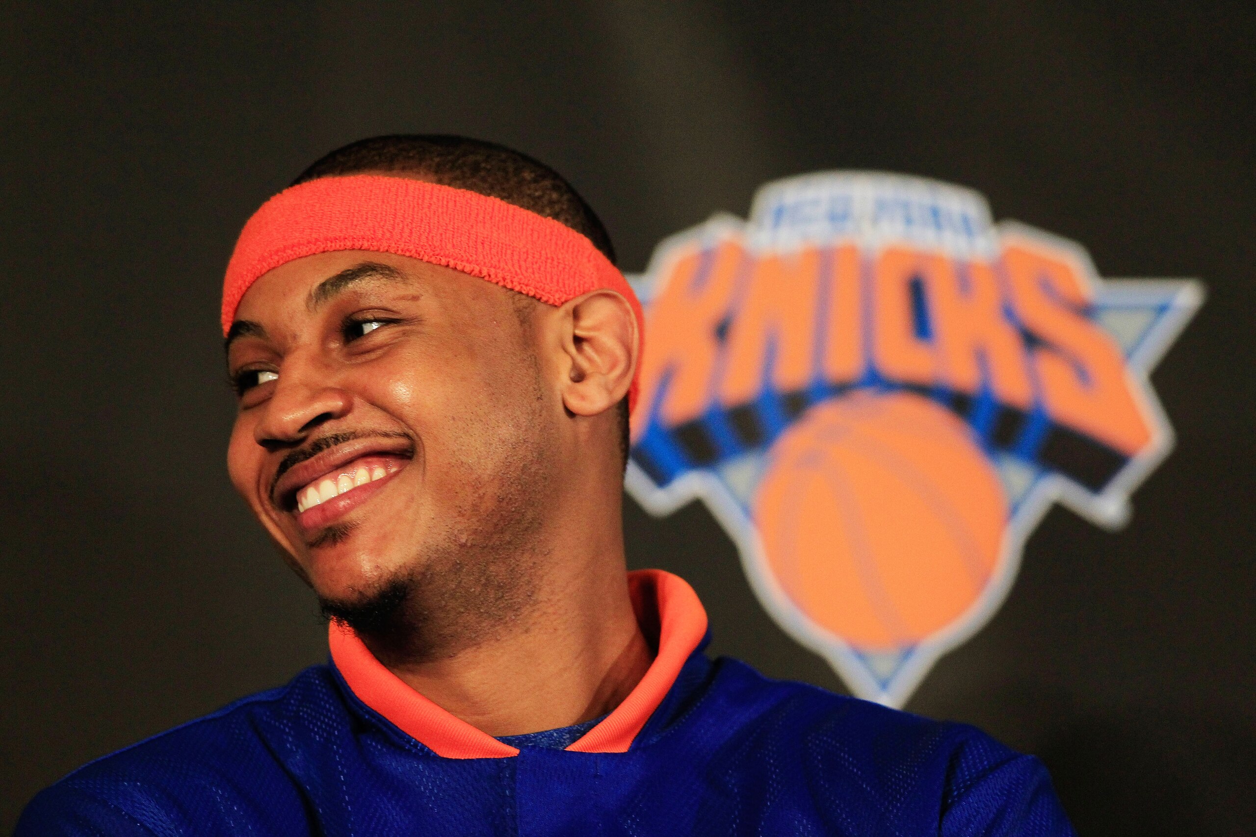 NEW YORK, NY - FEBRUARY 23:  Carmelo Anthony is introduced as a New York Knick player during a press conference at Madison Square Garden on February 23, 2011 in New York City. NOTE TO USER: User expressly acknowledges and agrees that, by downloading and/o