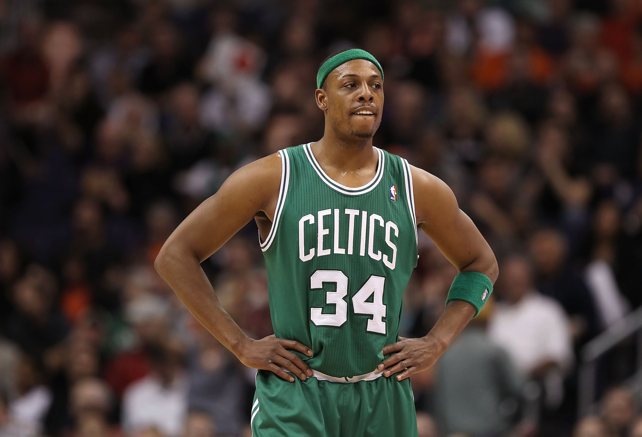 PHOENIX, AZ - JANUARY 28:  Paul Pierce #34 of the Boston Celtics during the NBA game against the Phoenix Suns at US Airways Center on January 28, 2011 in Phoenix, Arizona. The Suns defeated the Celtics 88-71. NOTE TO USER: User expressly acknowledges and