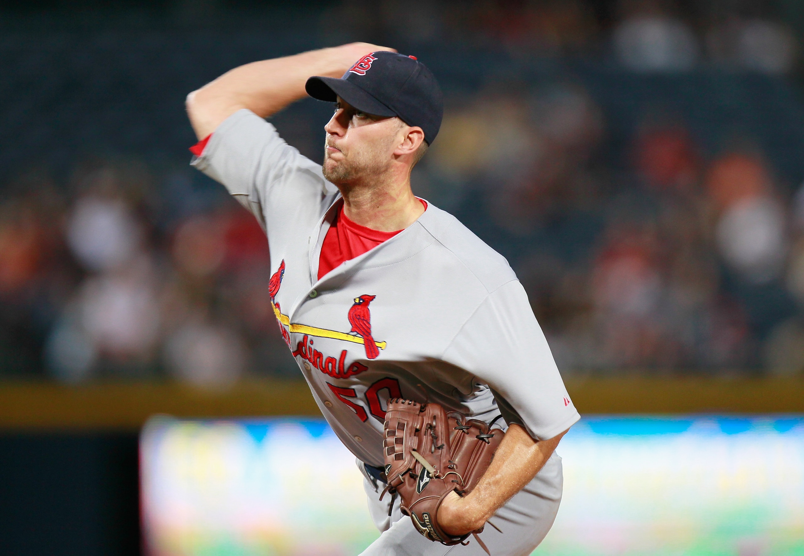 ATLANTA - SEPTEMBER 09:  Starting pitcher Adam Wainwright #50 of the St. Louis Cardinals against the Atlanta Braves at Turner Field on September 9, 2010 in Atlanta, Georgia.  (Photo by Kevin C. Cox/Getty Images)