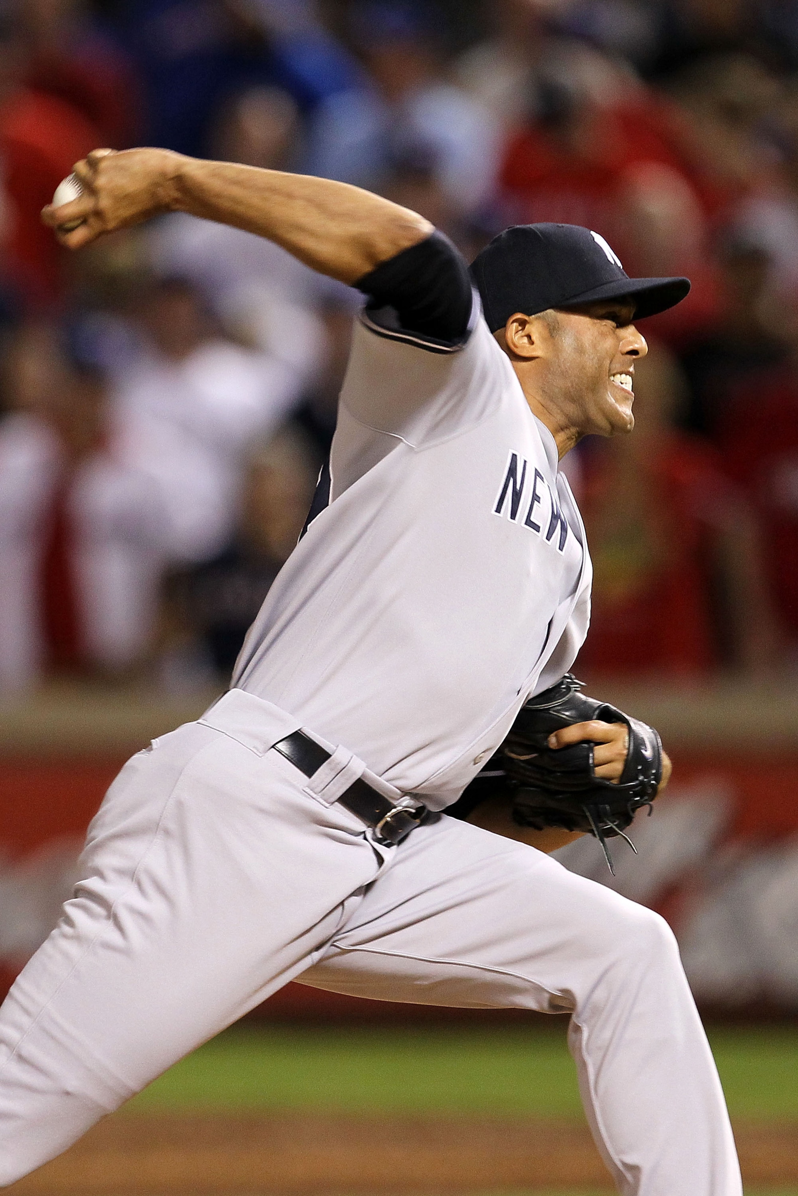 ARLINGTON, TX - OCTOBER 22:  Mariano Rivera #42 of the New York Yankees throws a pitch against the Texas Rangers in Game Six of the ALCS during the 2010 MLB Playoffs at Rangers Ballpark in Arlington on October 22, 2010 in Arlington, Texas. The Rangers won