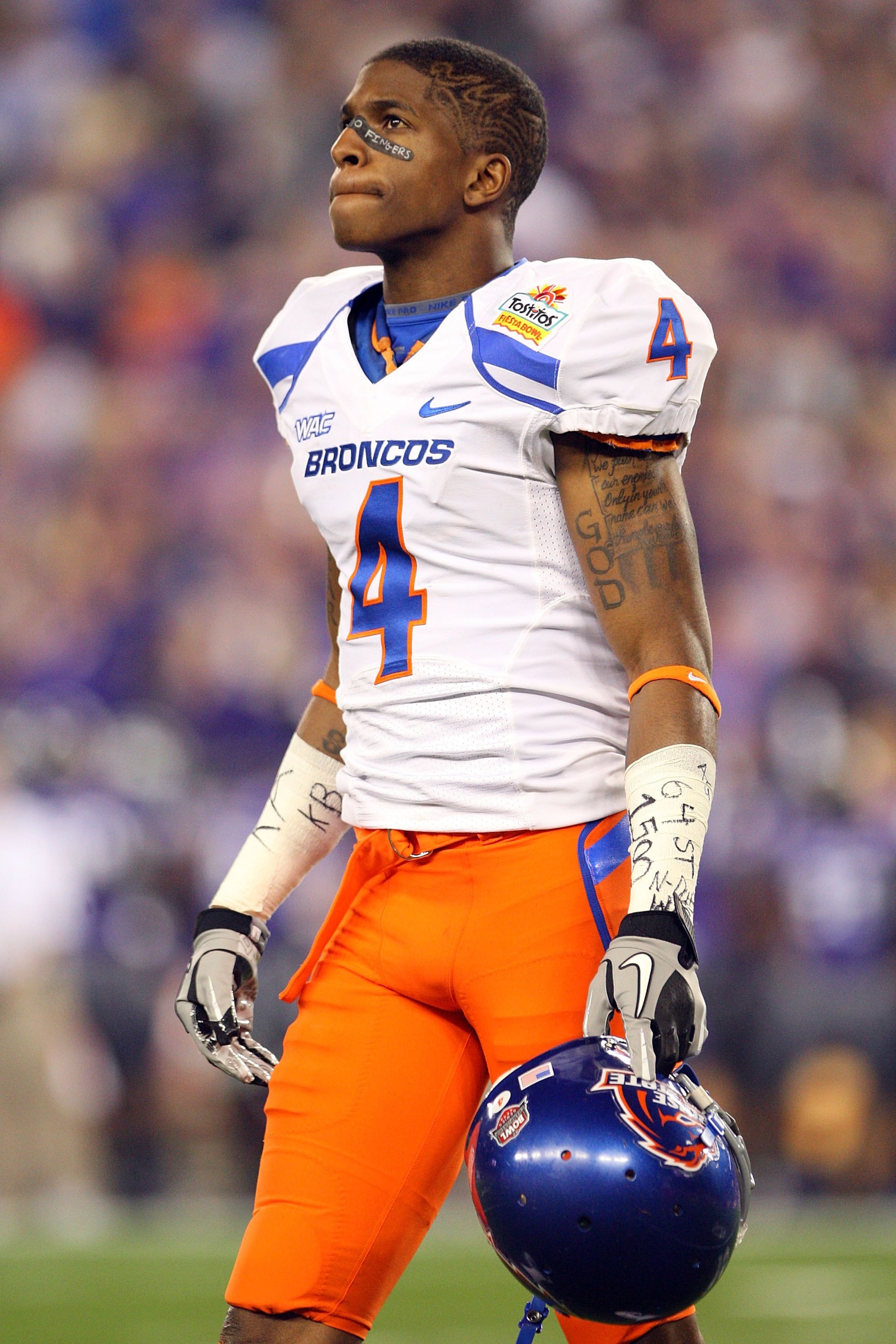 GLENDALE, AZ - JANUARY 04: Titus Young #4 of the Boise State Broncos looks on against the TCU Horned Frogs during the Tostitos Fiesta Bowl at the Universtity of Phoenix Stadium on January 4, 2010 in Glendale, Arizona. (Photo by Christian Petersen/Getty GLENDALE, AZ - JANUARY 04: Titus Young #4 of the Boise State Broncos looks on against the TCU Horned Frogs during the Tostitos Fiesta Bowl at the Universtity of Phoenix Stadium on January 4, 2010 in Glendale, Arizona. (Photo by Christian Petersen/Getty