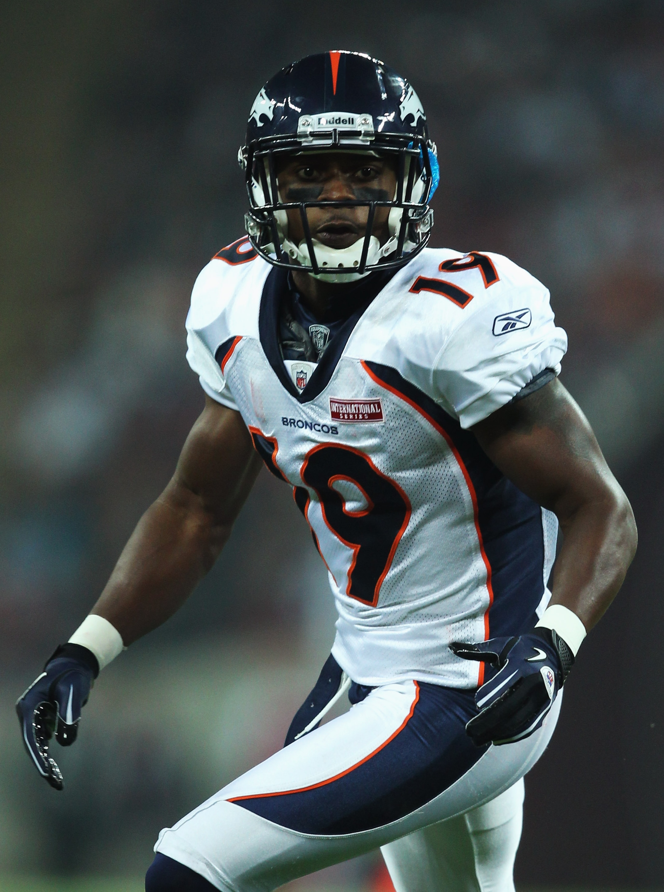 LONDON, ENGLAND - OCTOBER 31: Eddie Royal #19 of Denver Broncos in action during the NFL International Series match between Denver Broncos and San Francisco 49ers at Wembley Stadium on October 31, 2010 in London, England. This is the fourth occasion wher LONDON, ENGLAND - OCTOBER 31: Eddie Royal #19 of Denver Broncos in action during the NFL International Series match between Denver Broncos and San Francisco 49ers at Wembley Stadium on October 31, 2010 in London, England. This is the fourth occasion wher