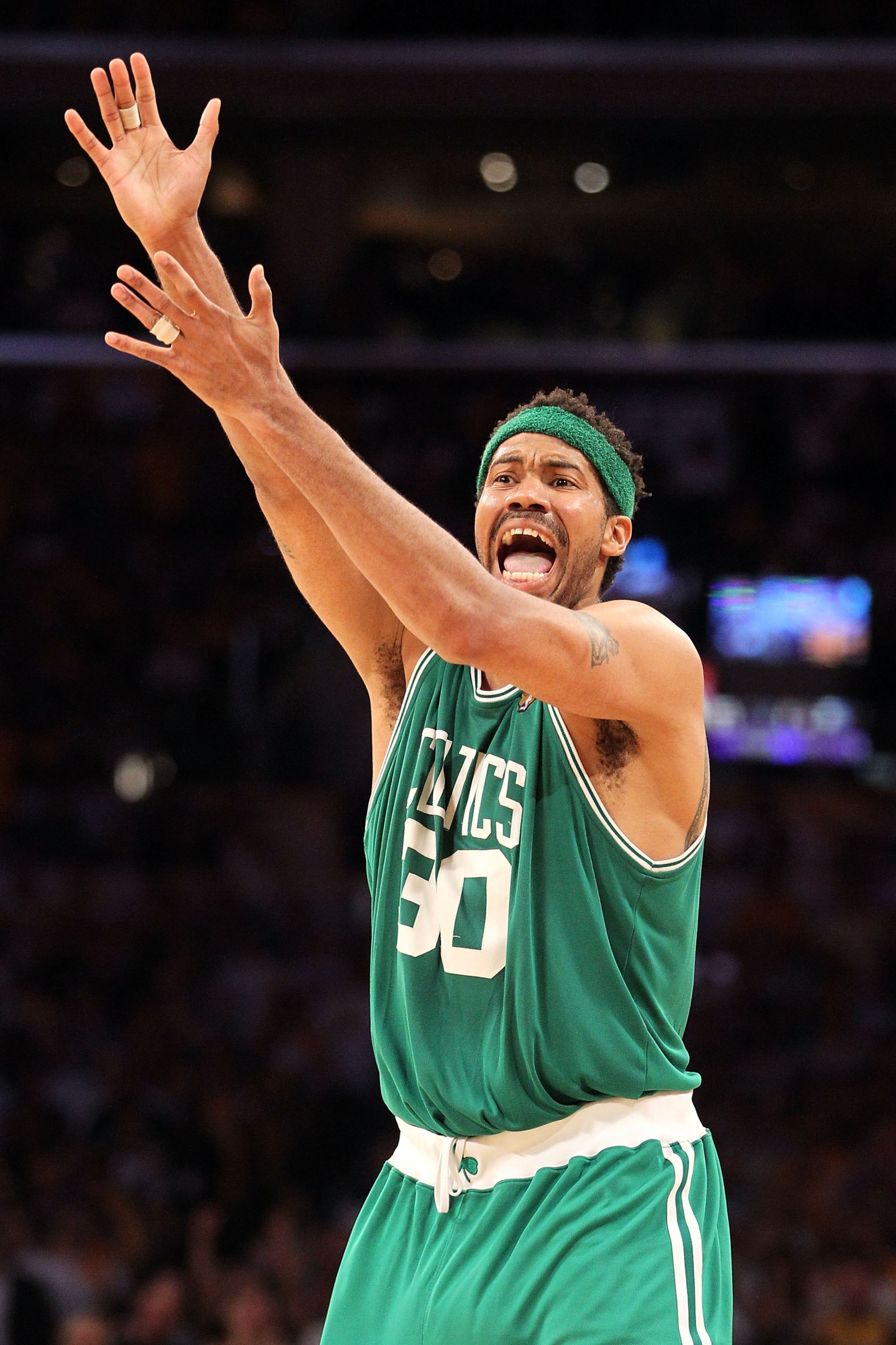 LOS ANGELES, CA - JUNE 17:  Rasheed Wallace #30 of the Boston Celtics reacts against the Los Angeles Lakers in Game Seven of the 2010 NBA Finals at Staples Center on June 17, 2010 in Los Angeles, California.  NOTE TO USER: User expressly acknowledges and