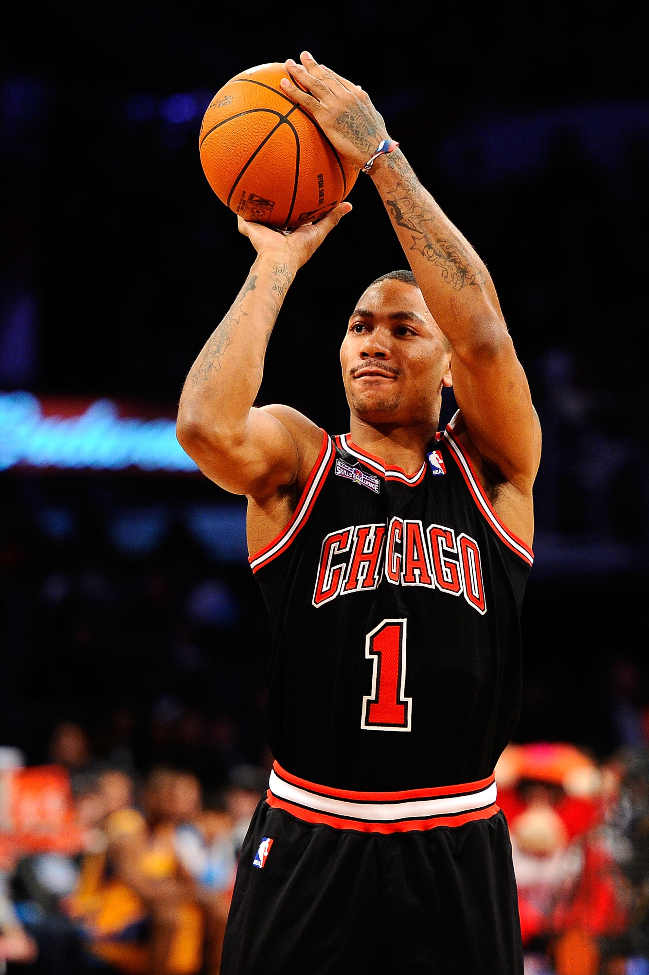 LOS ANGELES, CA - FEBRUARY 19:  Derrick Rose #1 of the Chicago Bulls competes in the Taco Bell Skills Challenge apart of NBA All-Star Saturday Night at Staples Center on February 19, 2011 in Los Angeles, California.  (Photo by Kevork Djansezian/Getty Imag