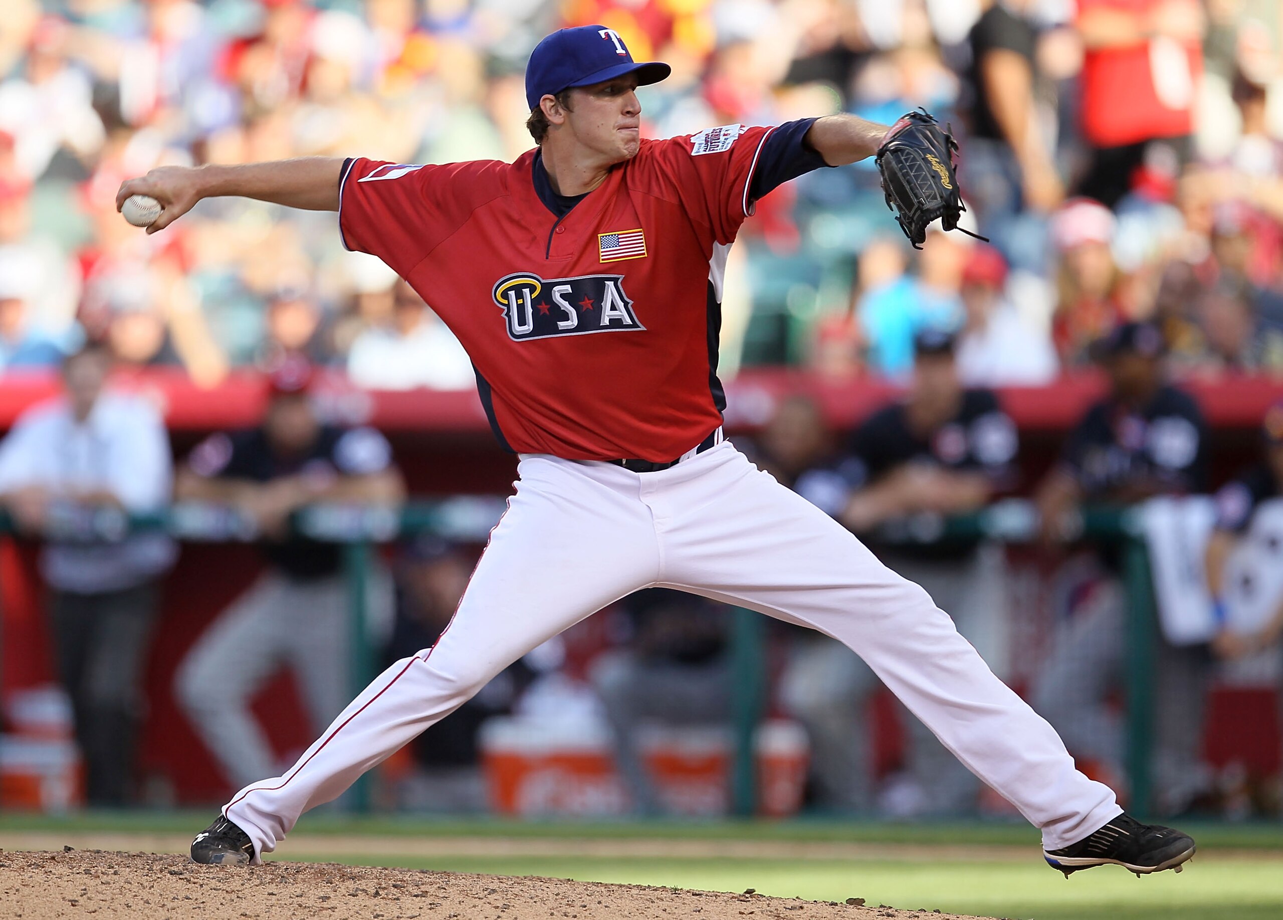 ANAHEIM, CA - JULY 11: U.S. Futures All-Star Tanner Scheppers #26 of the Texas Rangers throws a pitch during the 2010 XM All-Star Futures Game at Angel Stadium of Anaheim on July 11, 2010 in Anaheim, California. (Photo by Stephen Dunn/Getty Images) ANAHEIM, CA - JULY 11: U.S. Futures All-Star Tanner Scheppers #26 of the Texas Rangers throws a pitch during the 2010 XM All-Star Futures Game at Angel Stadium of Anaheim on July 11, 2010 in Anaheim, California. (Photo by Stephen Dunn/Getty Images)