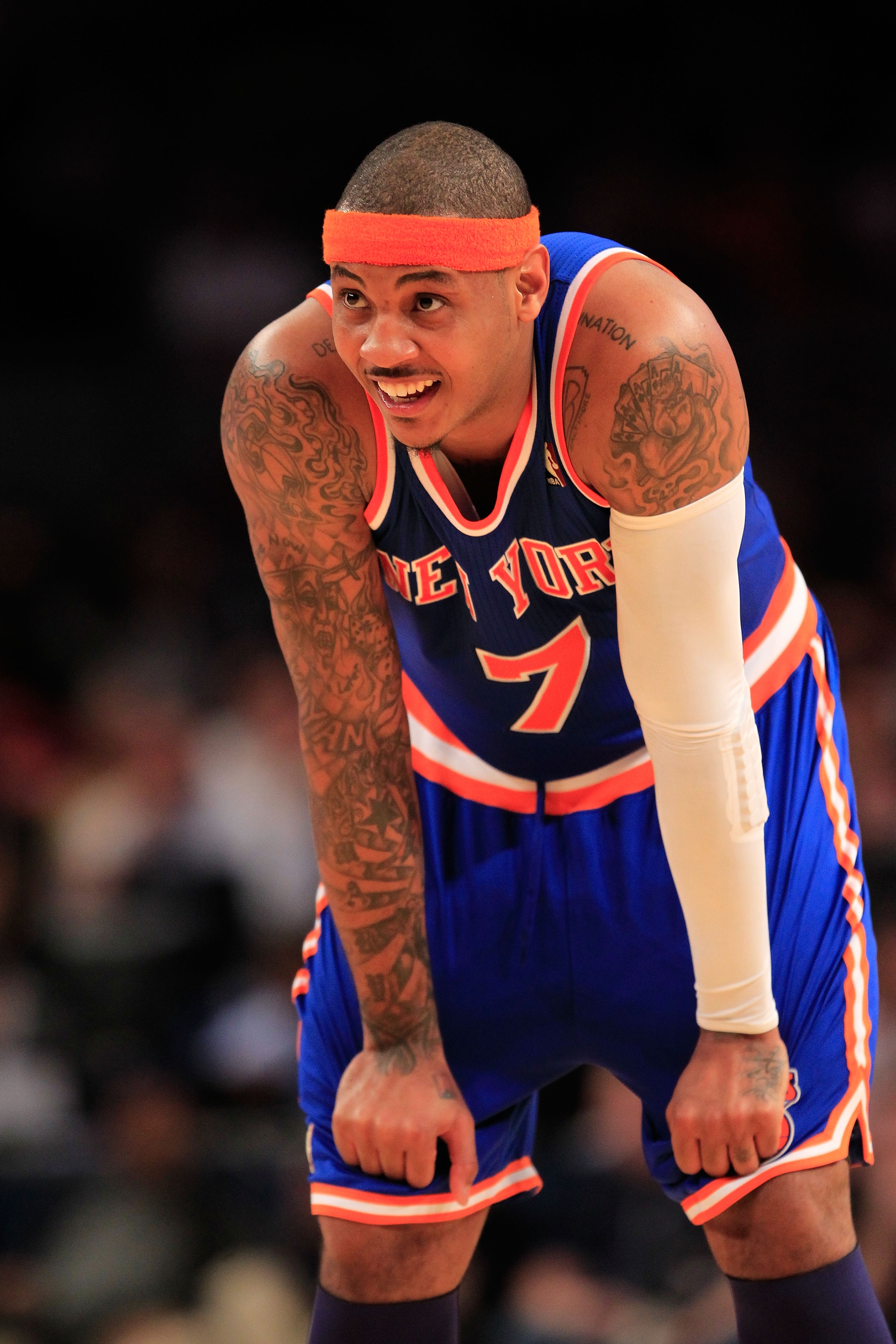NEW YORK, NY - FEBRUARY 23:  Carmelo Anthony #7 of the New York Knicks on the court against the Milwaukee Bucks at Madison Square Garden on February 23, 2011 in New York City. NOTE TO USER: User expressly acknowledges and agrees that, by downloading and/o