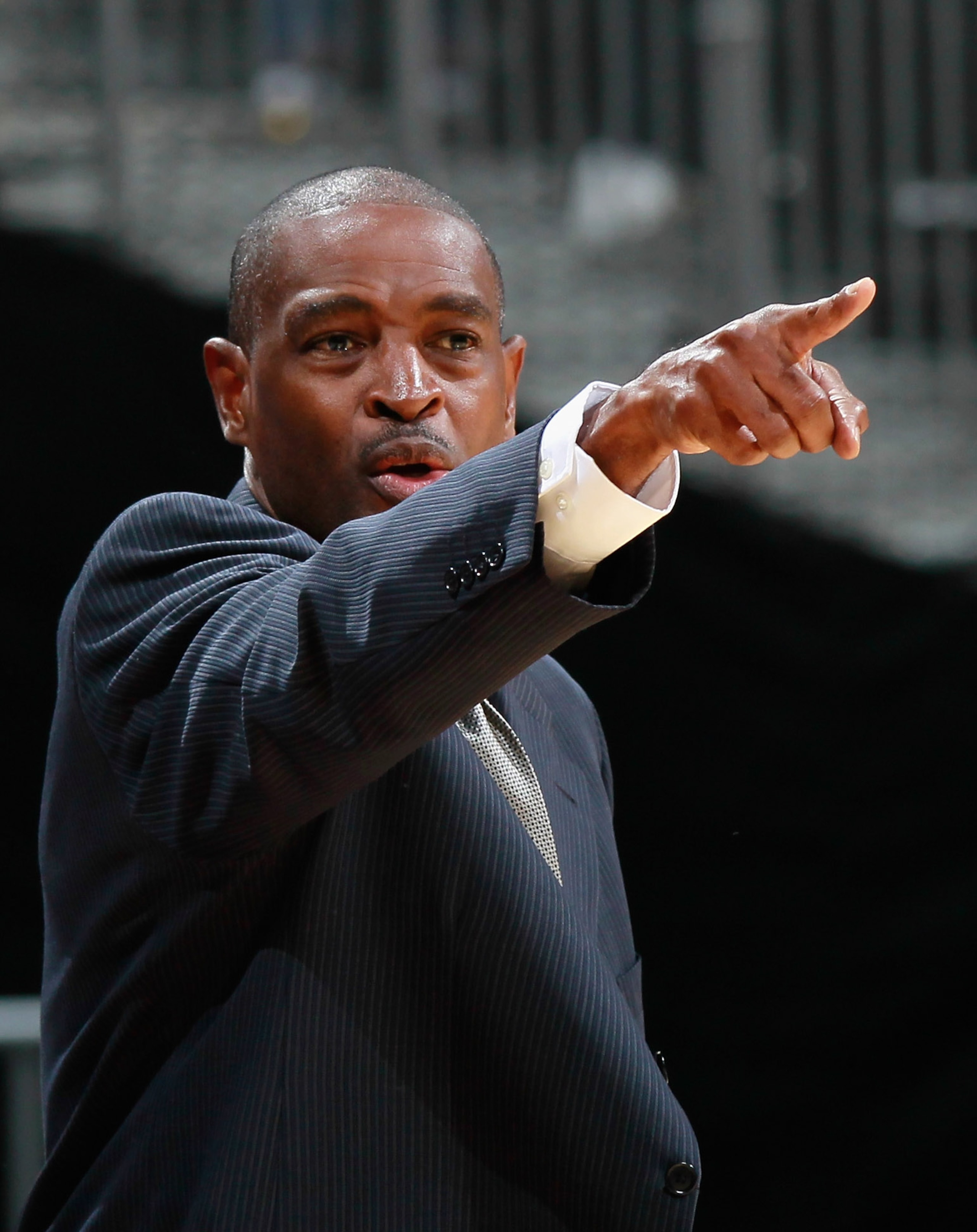 ATLANTA - NOVEMBER 03:  Head coach Larry Drew of the Atlanta Hawks against the Detroit Pistons at Philips Arena on November 3, 2010 in Atlanta, Georgia.  NOTE TO USER: User expressly acknowledges and agrees that, by downloading and/or using this Photograp