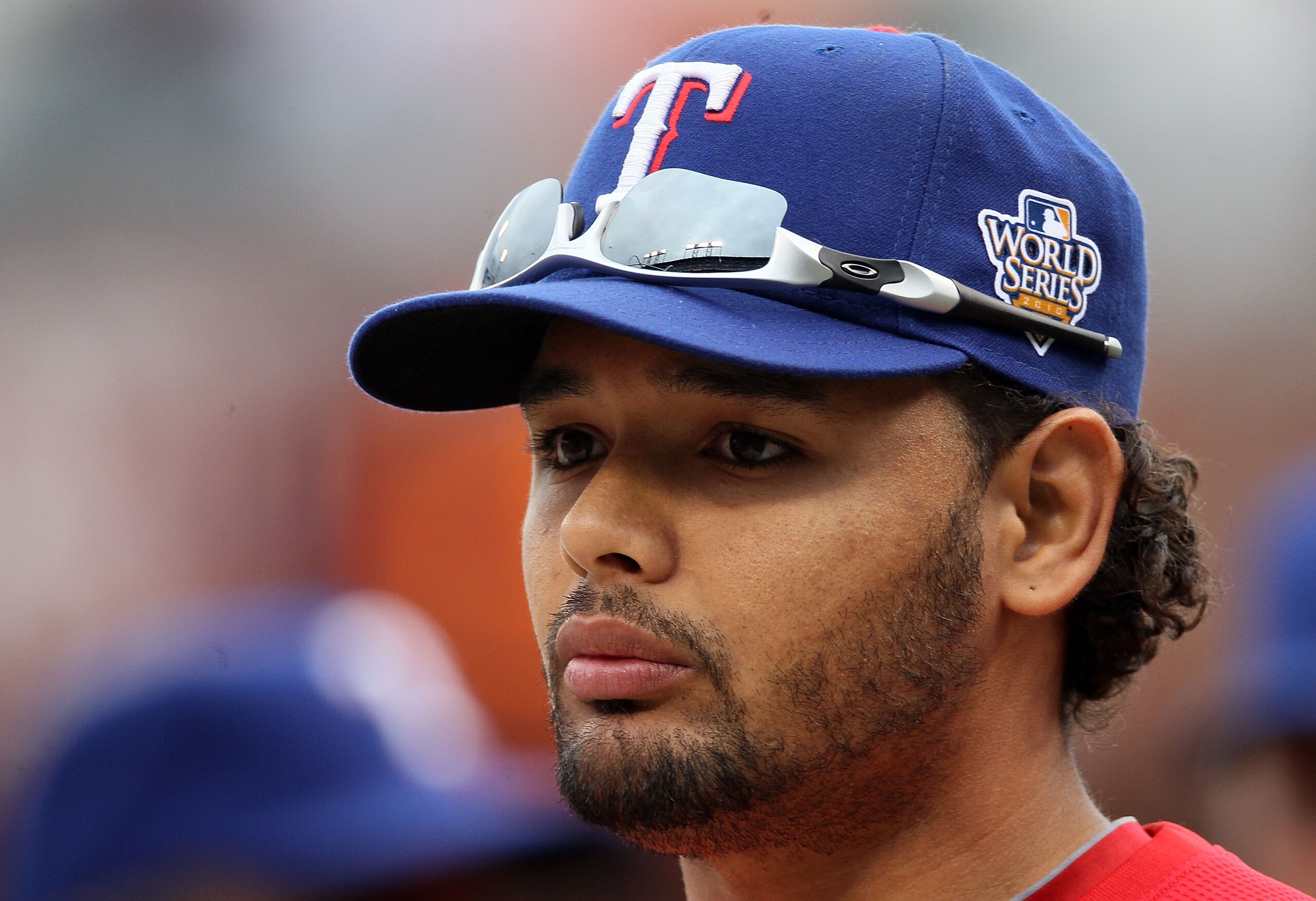 SAN FRANCISCO - OCTOBER 27: Andres Blanco #3 of the Texas Rangers looks on during batting practice before Game One of the 2010 MLB World Series against the San Francisco Giants at AT&T Park on October 27, 2010 in San Francisco, California. (Photo by Els SAN FRANCISCO - OCTOBER 27: Andres Blanco #3 of the Texas Rangers looks on during batting practice before Game One of the 2010 MLB World Series against the San Francisco Giants at AT&T Park on October 27, 2010 in San Francisco, California. (Photo by Els